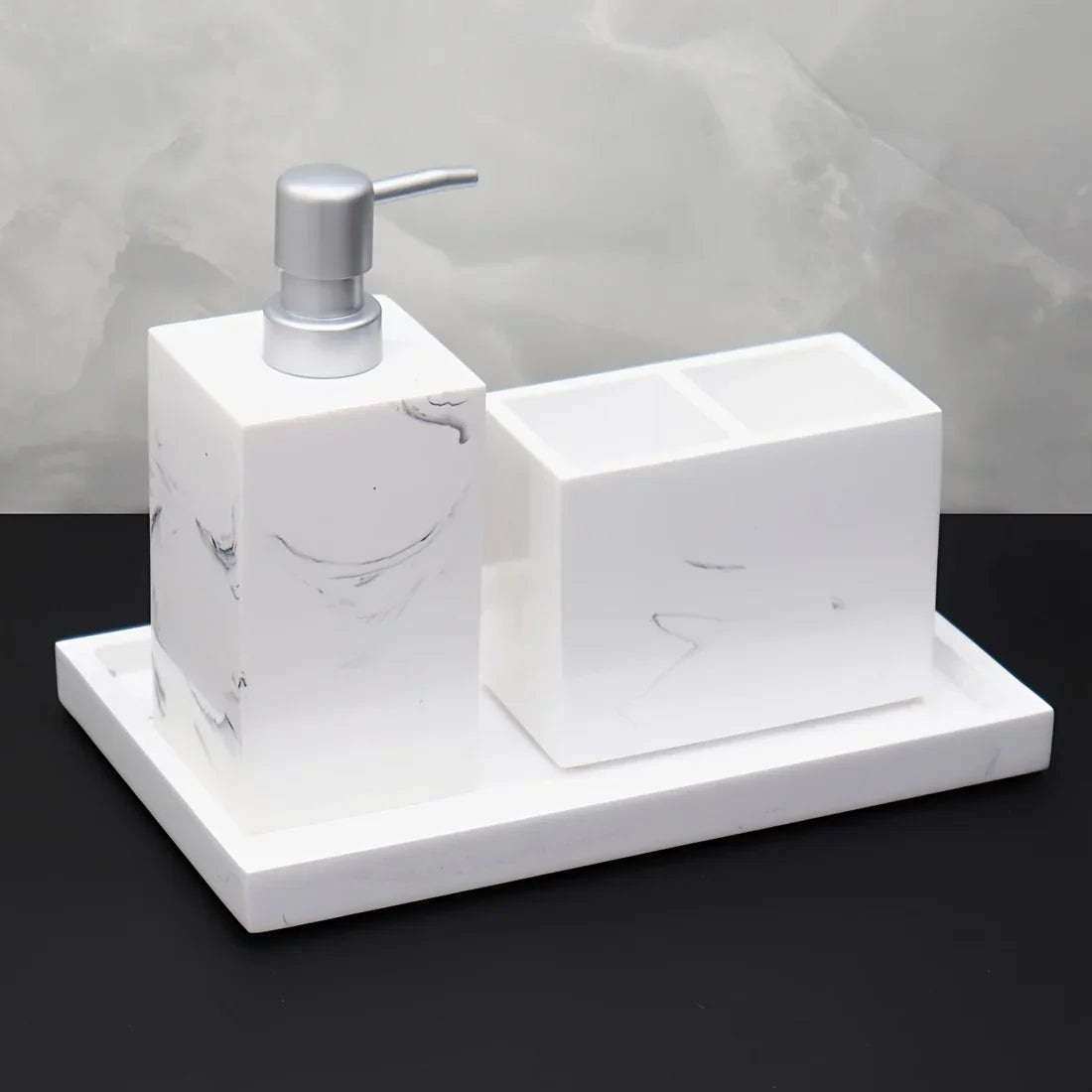 Marble Pattern Resin Bathroom Set, Three-Piece Minimalist Design Suitable for Various Styles, Very Practical and Textured in Multiple Colors for Home or Hotel Use House Of Avana