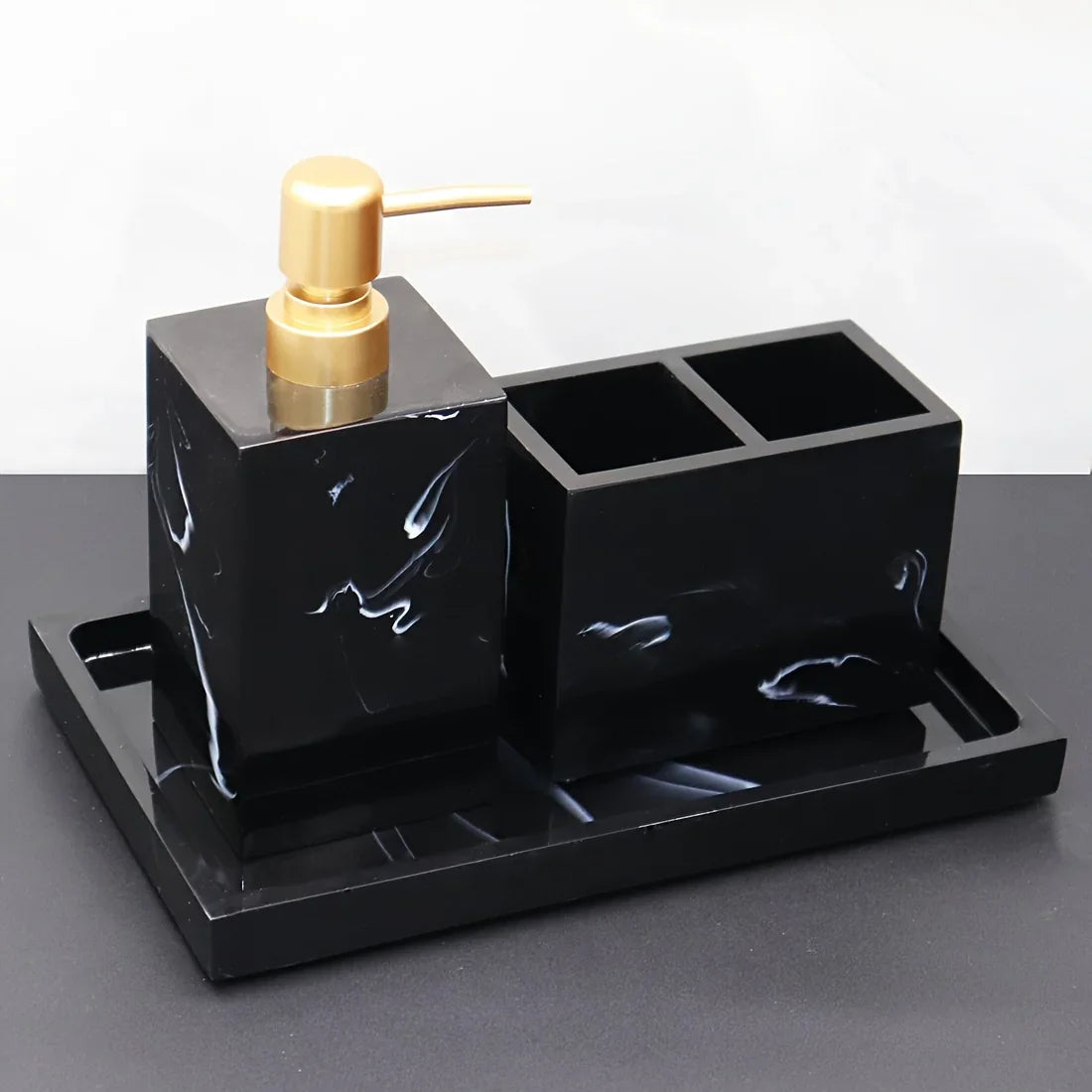 Marble Pattern Resin Bathroom Set, Three-Piece Minimalist Design Suitable for Various Styles, Very Practical and Textured in Multiple Colors for Home or Hotel Use House Of Avana