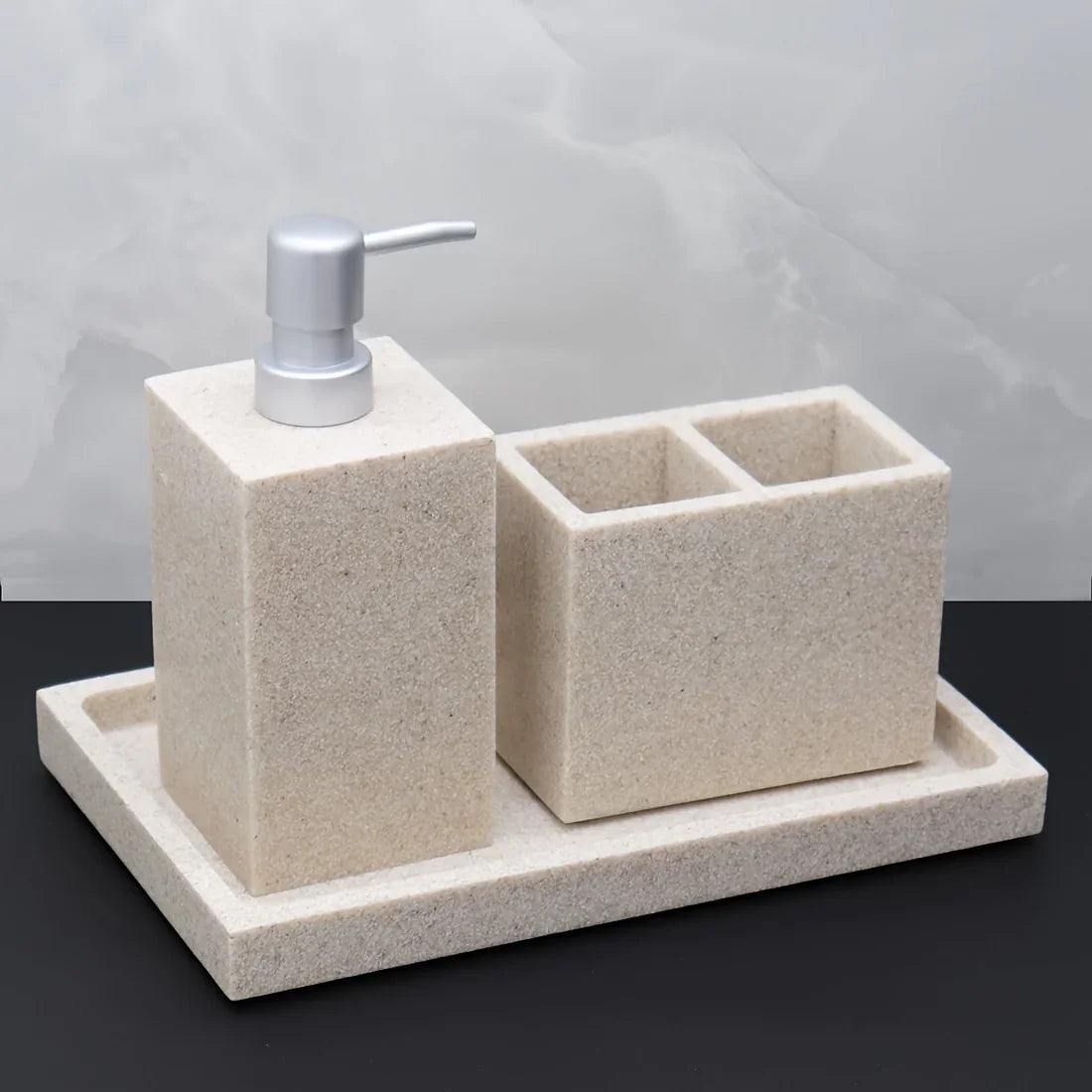 Marble Pattern Resin Bathroom Set, Three-Piece Minimalist Design Suitable for Various Styles, Very Practical and Textured in Multiple Colors for Home or Hotel Use House Of Avana