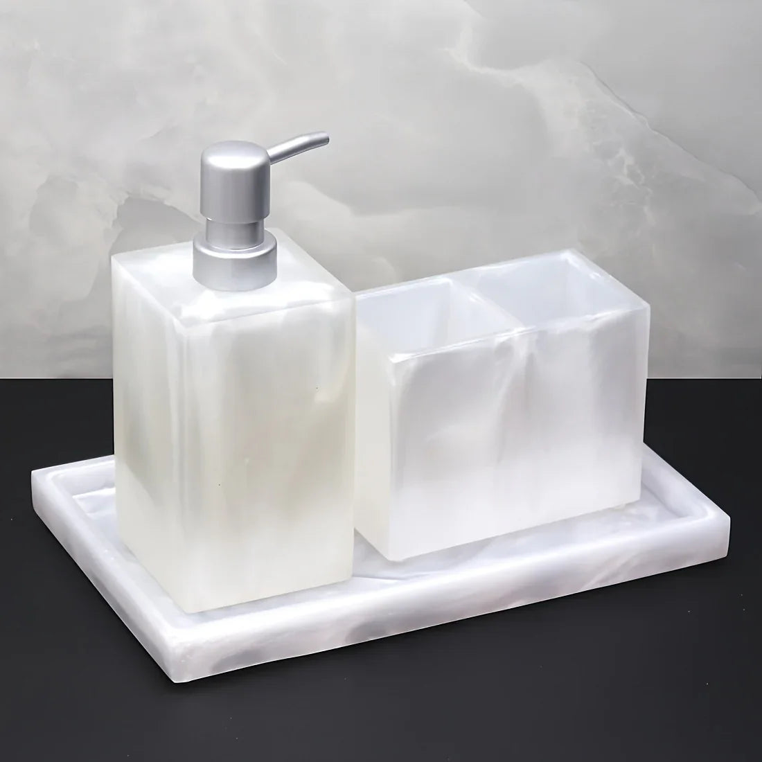 Marble Pattern Resin Bathroom Set, Three-Piece Minimalist Design Suitable for Various Styles, Very Practical and Textured in Multiple Colors for Home or Hotel Use House Of Avana