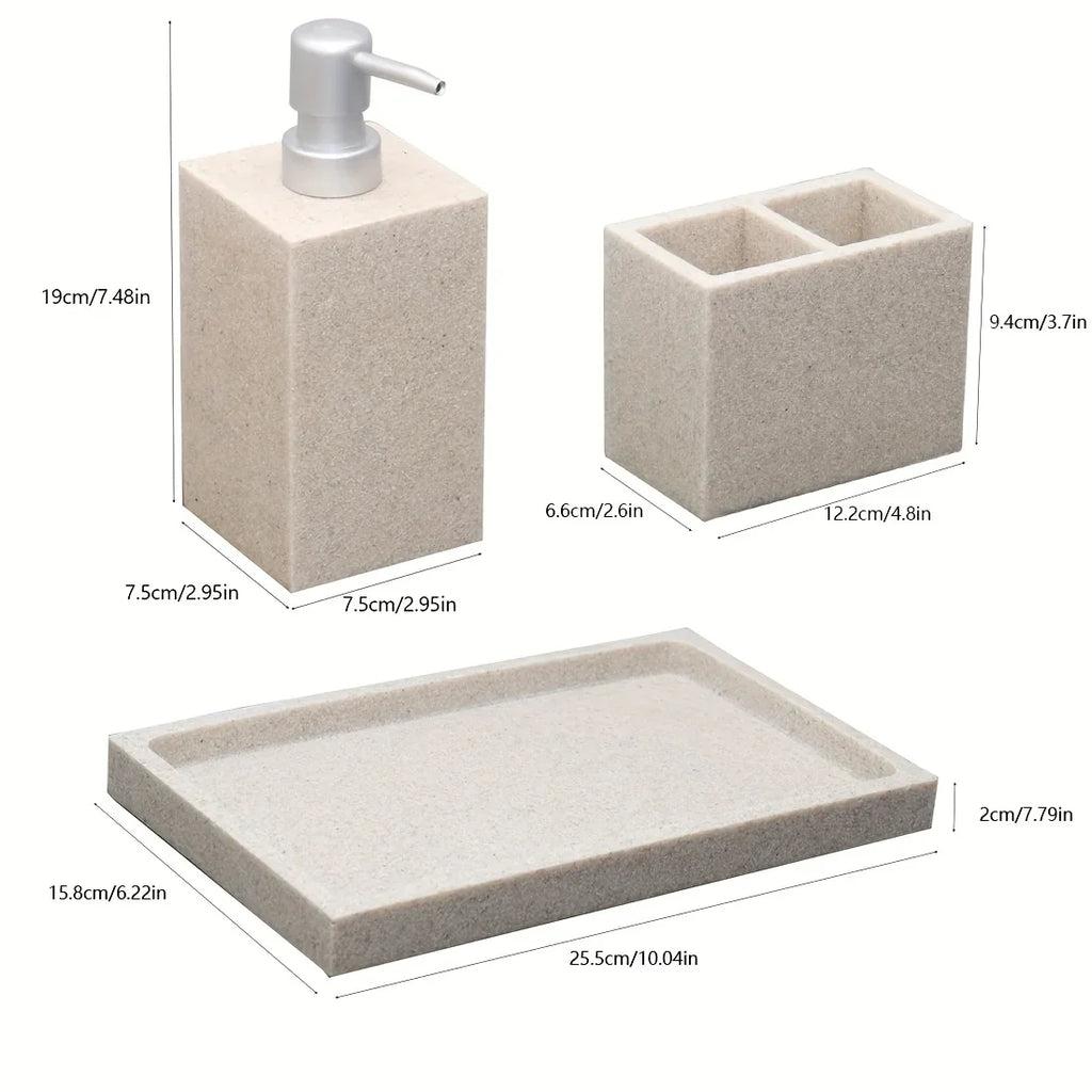 Marble Pattern Resin Bathroom Set, Three-Piece Minimalist Design Suitable for Various Styles, Very Practical and Textured in Multiple Colors for Home or Hotel Use House Of Avana