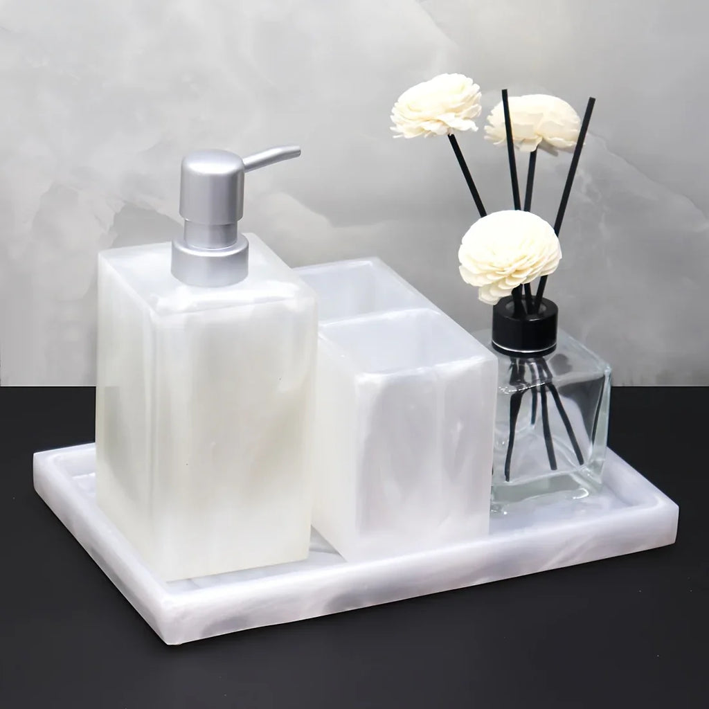 Marble Pattern Resin Bathroom Set, Three-Piece Minimalist Design Suitable for Various Styles, Very Practical and Textured in Multiple Colors for Home or Hotel Use House Of Avana