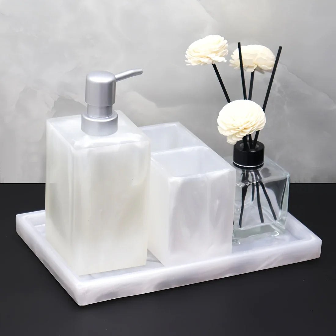 Marble Pattern Resin Bathroom Set, Three-Piece Minimalist Design Suitable for Various Styles, Very Practical and Textured in Multiple Colors for Home or Hotel Use House Of Avana