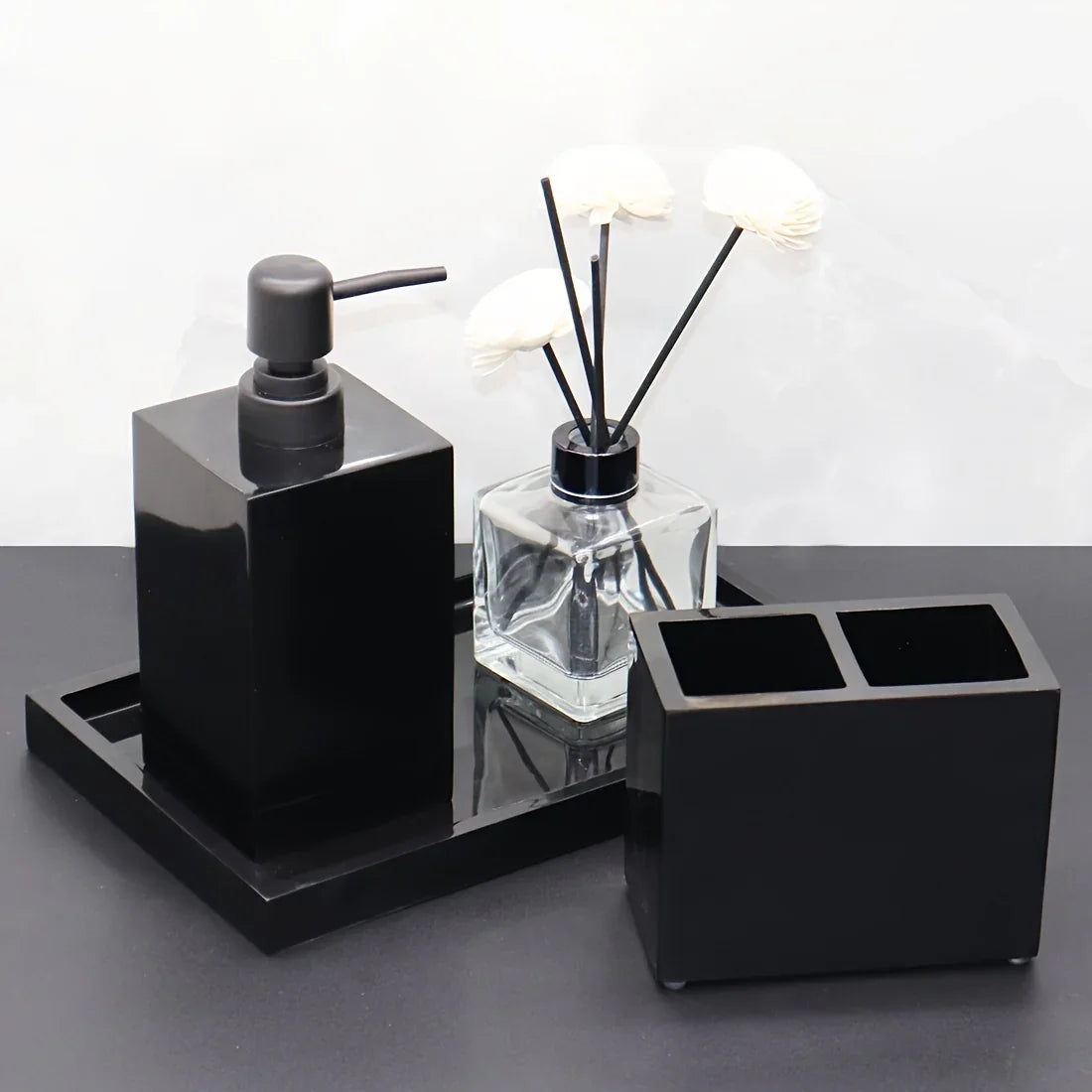 Marble Pattern Resin Bathroom Set, Three-Piece Minimalist Design Suitable for Various Styles, Very Practical and Textured in Multiple Colors for Home or Hotel Use House Of Avana