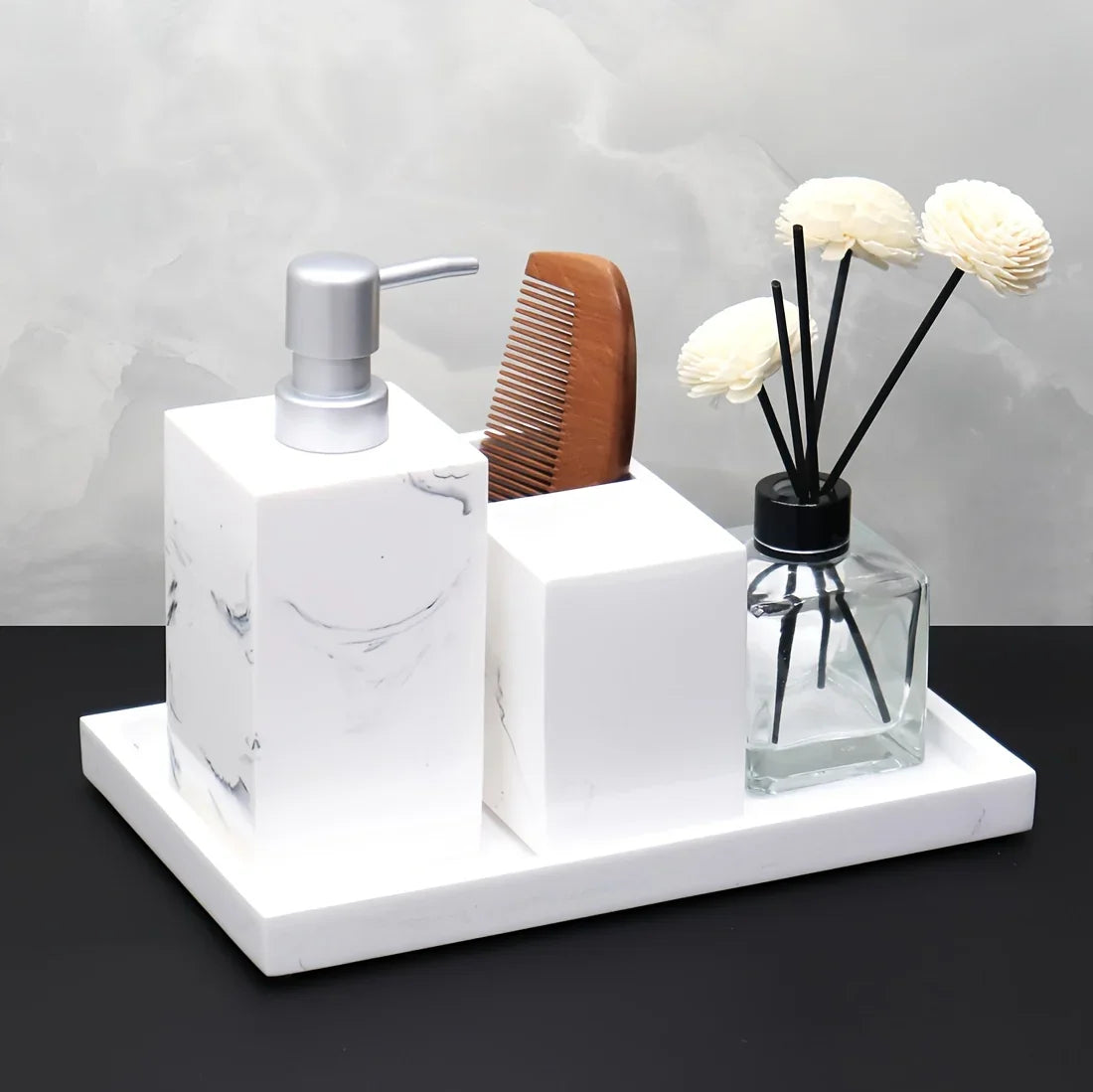 Marble Pattern Resin Bathroom Set, Three-Piece Minimalist Design Suitable for Various Styles, Very Practical and Textured in Multiple Colors for Home or Hotel Use House Of Avana