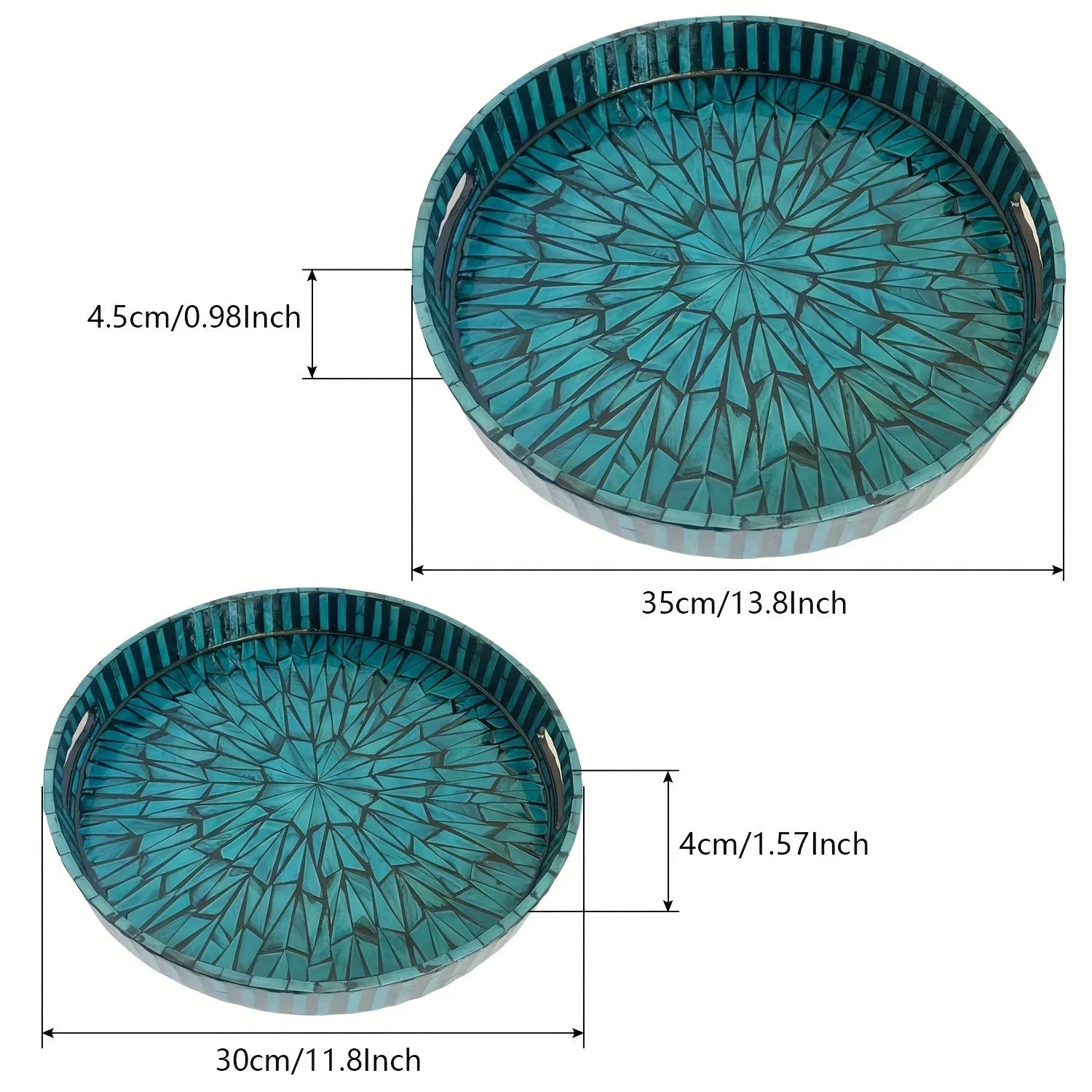 Handmade Mother-of-Pearl 2pcs Set Round Trays - Featuring Mother of Pearl Workmanship, Versatile for Breakfast, Coffee Table Display, Decoration, Tea Time, and Jewelry Storage - Blue House Of Avana