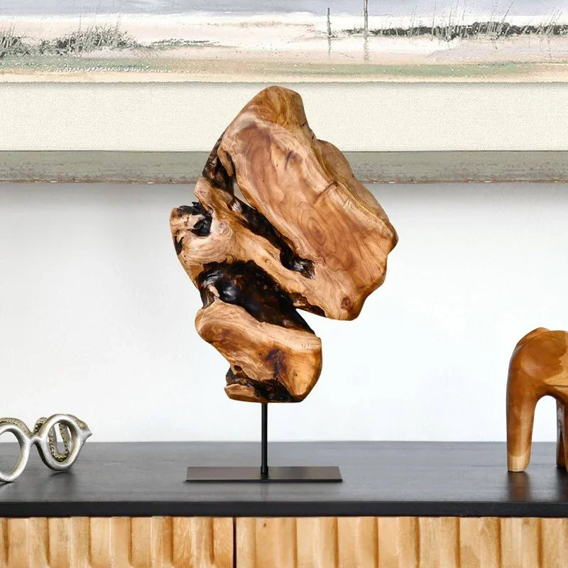 Handmade Natural Cedar Wood Sculpture - Irregular Tree Stump Tabletop Statue with Sturdy Base, 8.75"x1.75"x17.75" Rustic Modern Home Decor for Living Room, Home Office, Bedroom - Unique Natural Grain Art Piece, Durable Indoor House Of Avana
