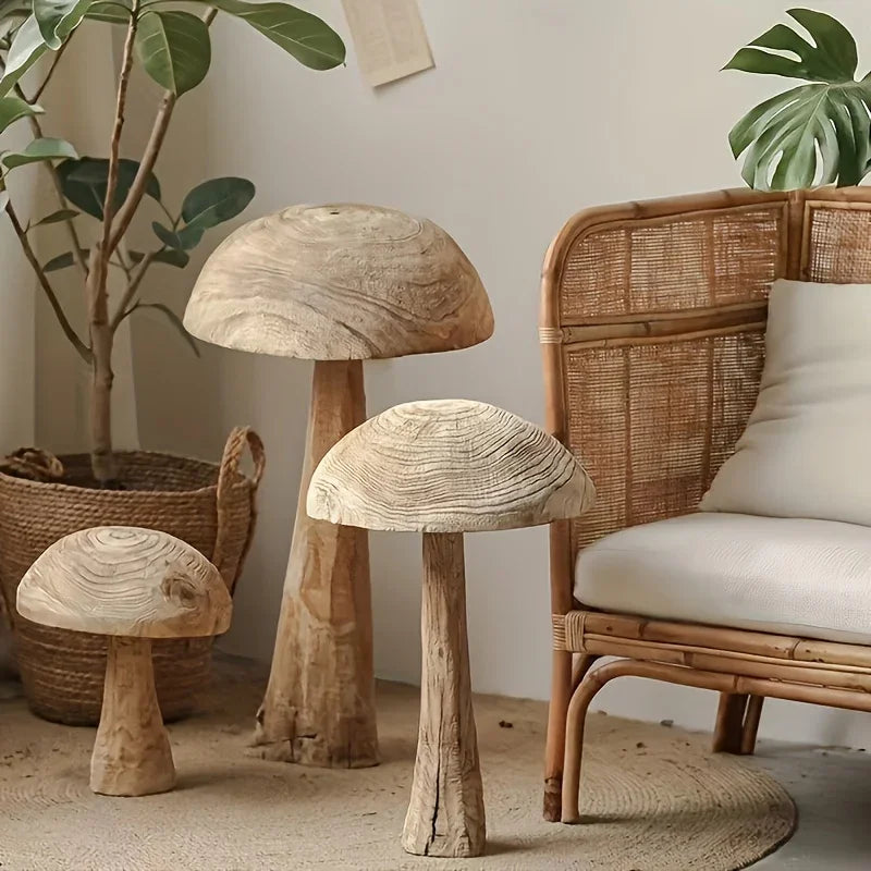 Handmade Natural Wood Mushroom Decor - Rustic Farmhouse Tabletop, Garden, Wedding Decoration - Realistic Botanical Decoration with Sturdy Base - for Living Room, Patio, Cabin - Vintage Home Ornament, Garden Accents, Minimalis House Of Avana