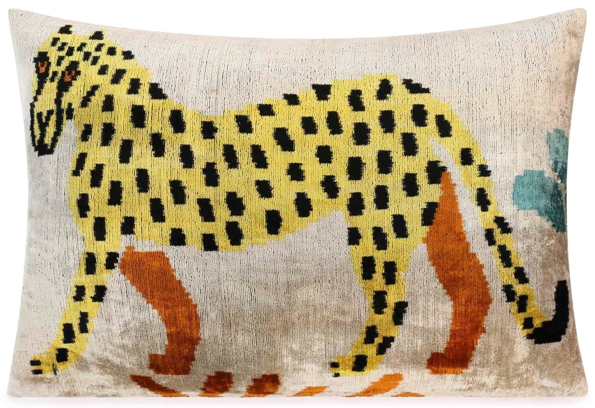 Handmade Velvet Lumbar Pillow with Yellow and Black Cheetah Design - High-Quality 16x24 Inch Decorative Accent with Premium Down Feather Insert for Sofas, Couches, and Interior Design Canvello
