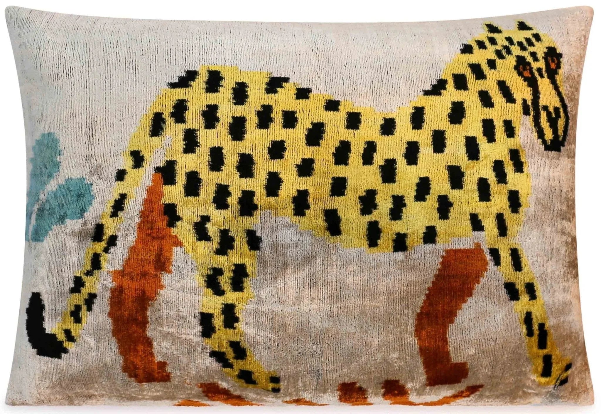 Handmade Velvet Lumbar Pillow with Yellow and Black Cheetah Design - High-Quality 16x24 Inch Decorative Accent with Premium Down Feather Insert for Sofas, Couches, and Interior Design Canvello