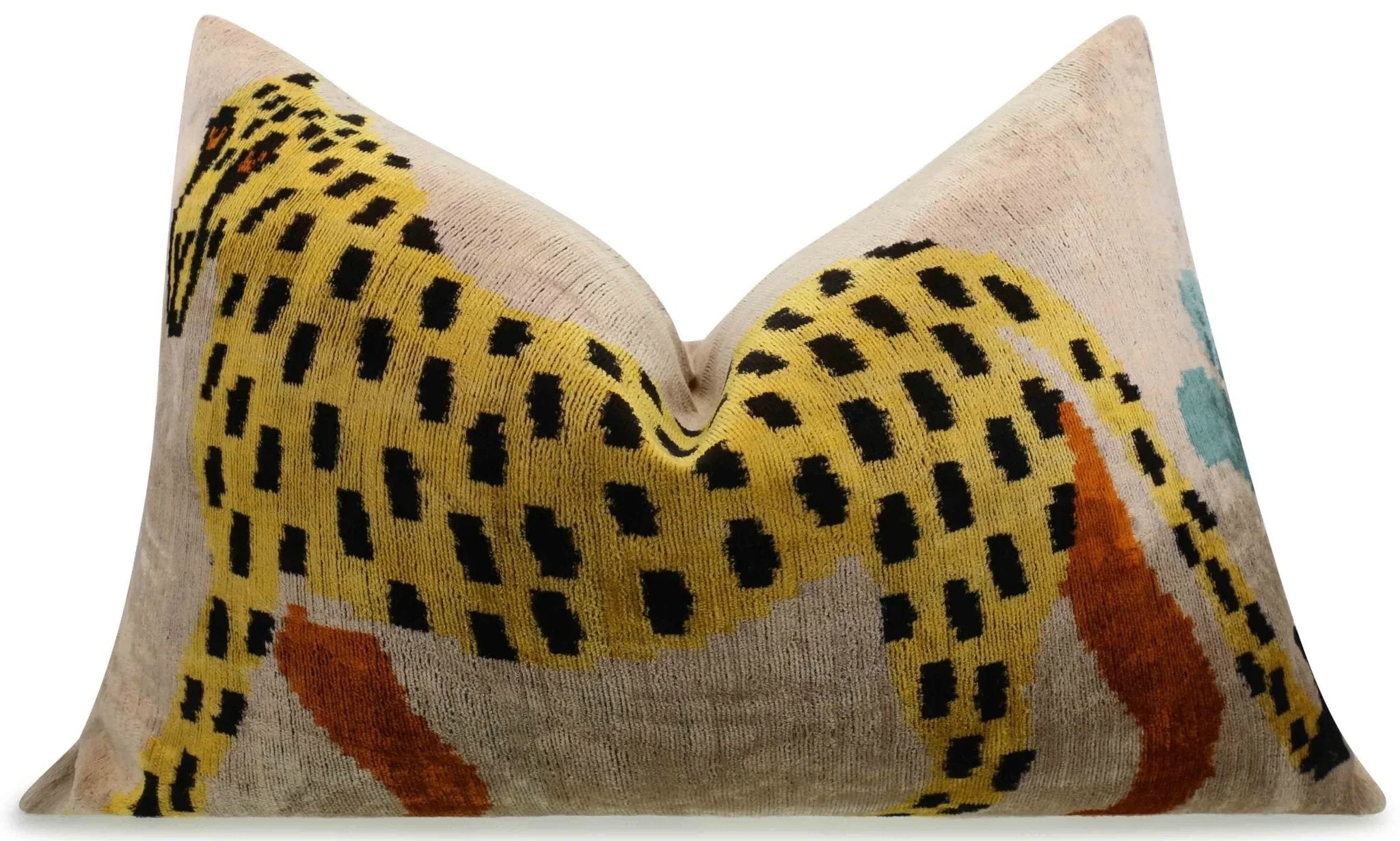 Handmade Velvet Lumbar Pillow with Yellow and Black Cheetah Design - High-Quality 16x24 Inch Decorative Accent with Premium Down Feather Insert for Sofas, Couches, and Interior Design Canvello