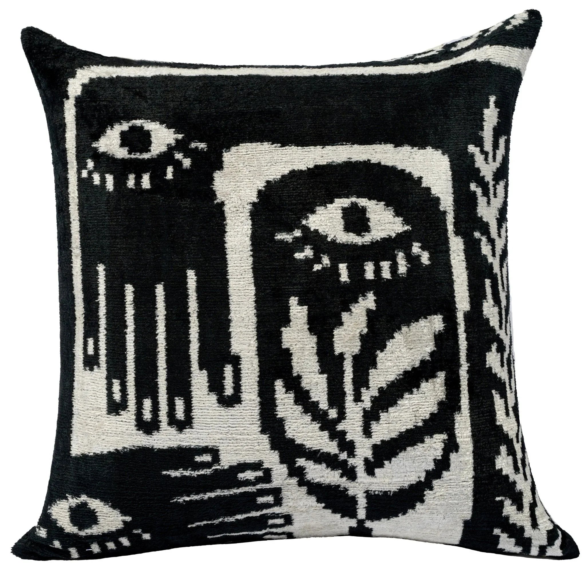 Handmade Velvet Throw Pillow with Black and White Abstract Eye Design - High-Quality 20x20 Inch Decorative Accent with Premium Down Feather Insert Canvello