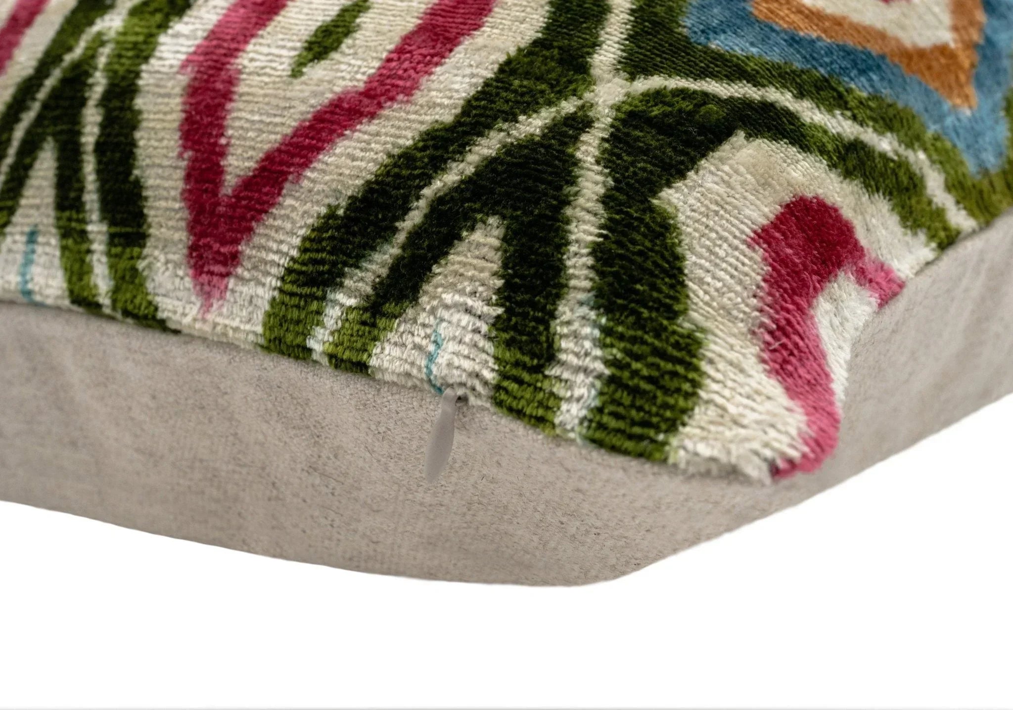 Handmade Velvet Throw Pillow with Multicolor Diamond Ikat Design - High-Quality 20x20 Inch Decorative Accent with Premium Down Feather Insert Canvello