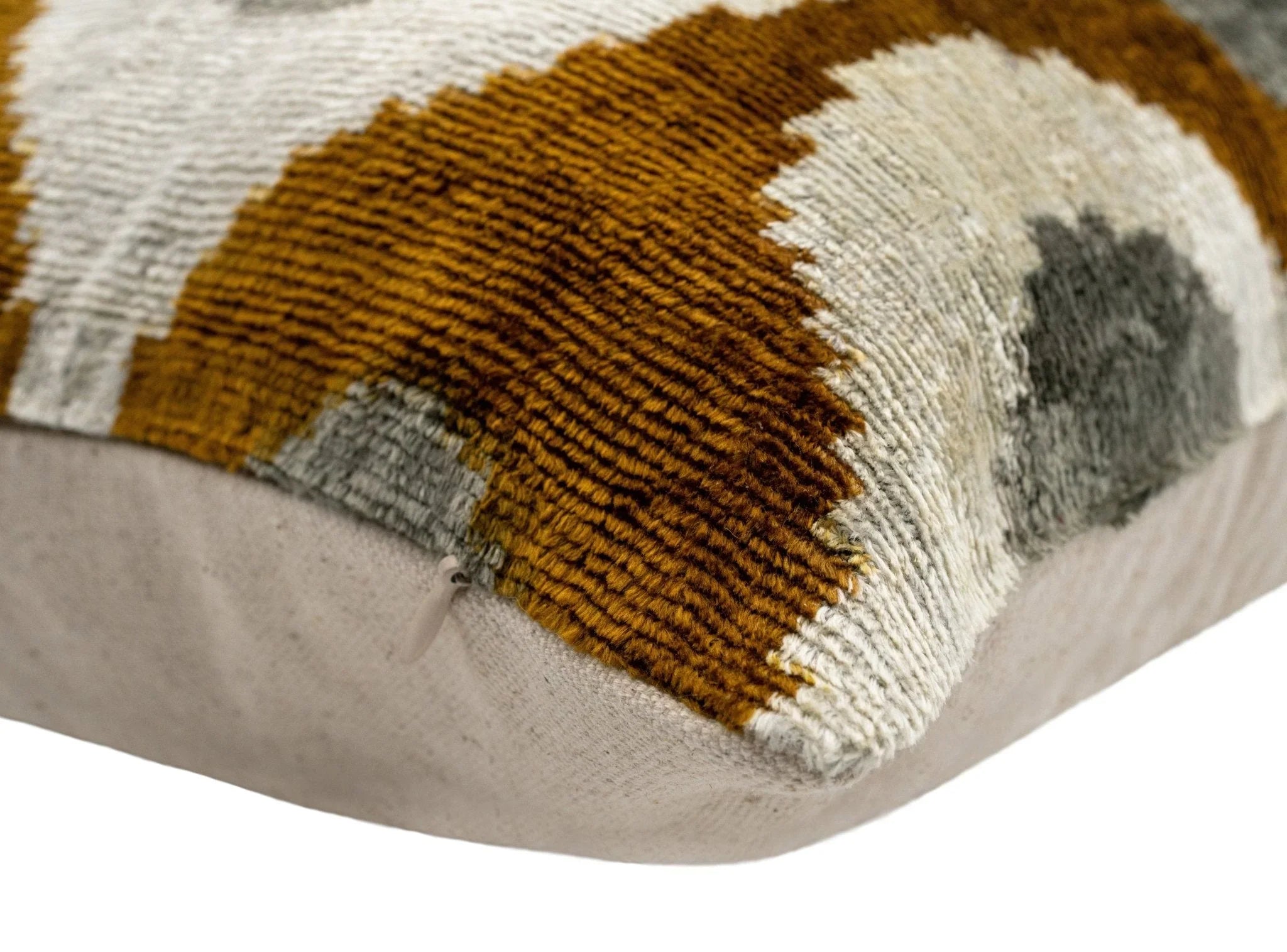 Handmade Velvet Throw Pillow with Mustard and Grey Geometric Design - High-Quality 20x20 Inch Decorative Accent with Premium Down Feather Insert Canvello