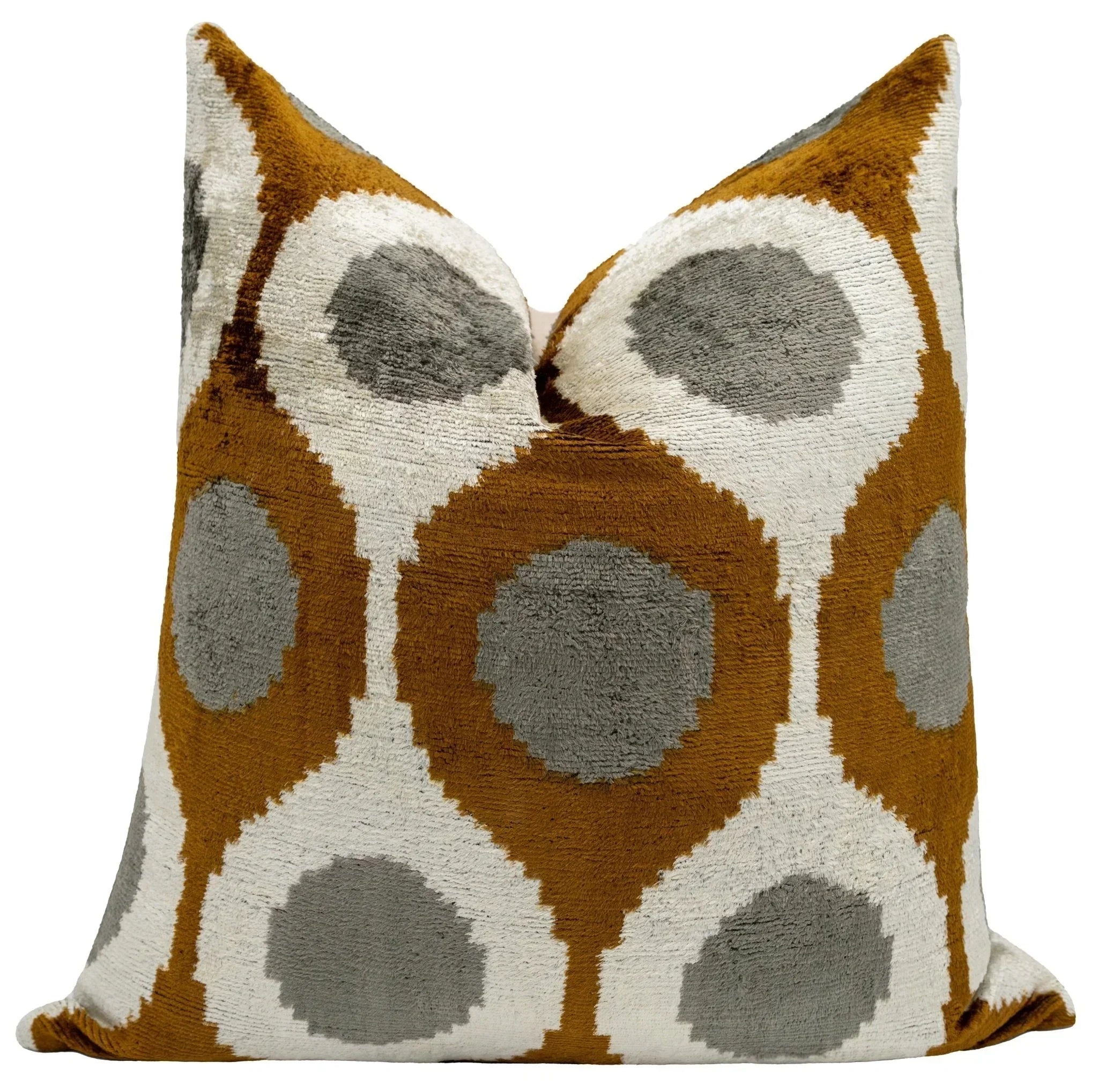 Handmade Velvet Throw Pillow with Mustard and Grey Geometric Design - High-quality 20x20 Inch Decorative... - House Of Avana