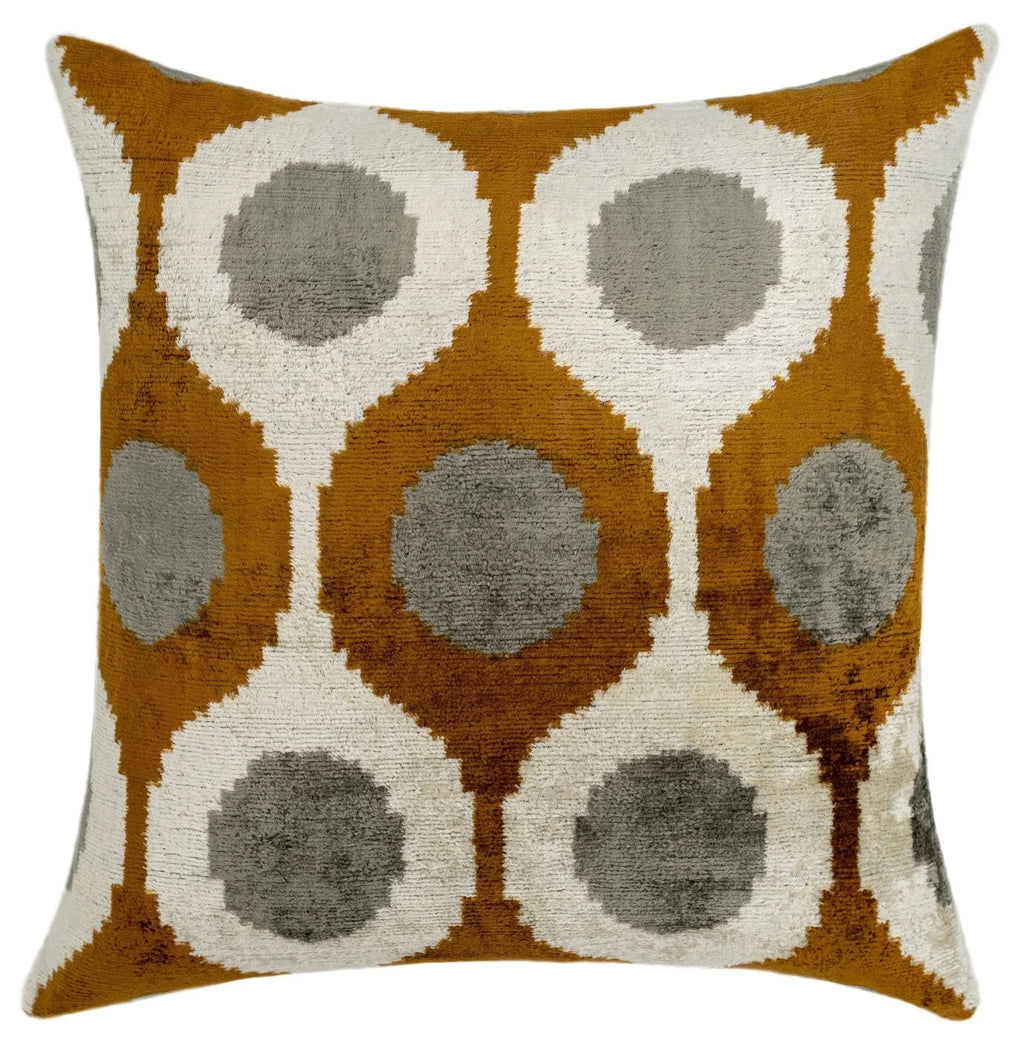 Handmade Velvet Throw Pillow with Mustard and Grey Geometric Design - High-quality 20x20 Inch Decorative... - House Of Avana