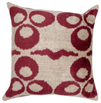 Handmade Velvet Throw Pillow with Red and Beige Geometric Design - High-Quality 20x20 Inch Decorative Accent with Premium Down Feather Insert Canvello