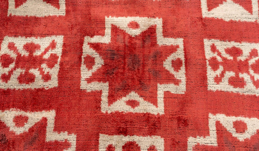 Handmade Velvet Throw Pillow with Red and Cream Geometric Star Design - High-Quality 20x20 Inch Decorative Accent with Premium Down Feather Insert Canvello