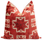 Handmade Velvet Throw Pillow with Red and Cream Geometric Star Design - High-Quality 20x20 Inch Decorative Accent with Premium Down Feather Insert Canvello