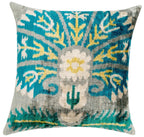 Handmade Velvet Throw Pillow with Turquoise and Yellow Ikat Design - High-Quality 20x20 Inch Decorative Accent with Premium Down Feather Insert Canvello