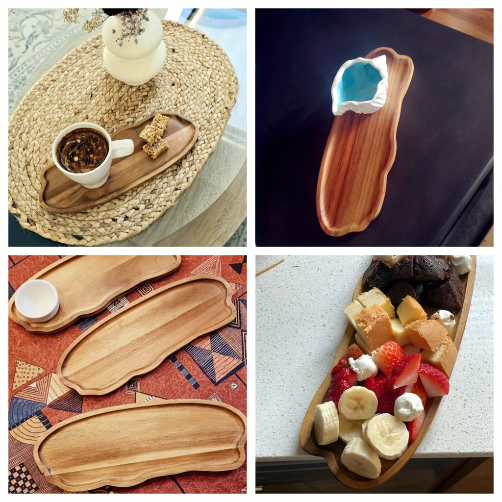 Reclaimed wood tray, natural finish, serving handle - House of Avana