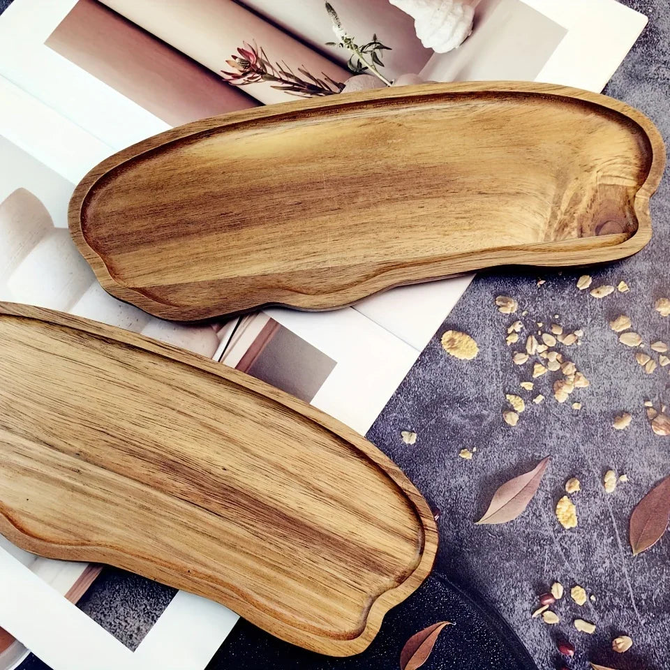 Reclaimed wood tray, natural finish, serving handle - House of Avana