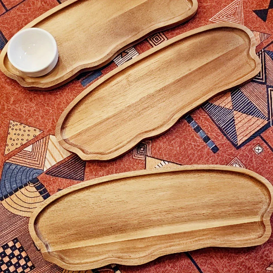 Reclaimed wood tray, natural finish, serving handle - House of Avana