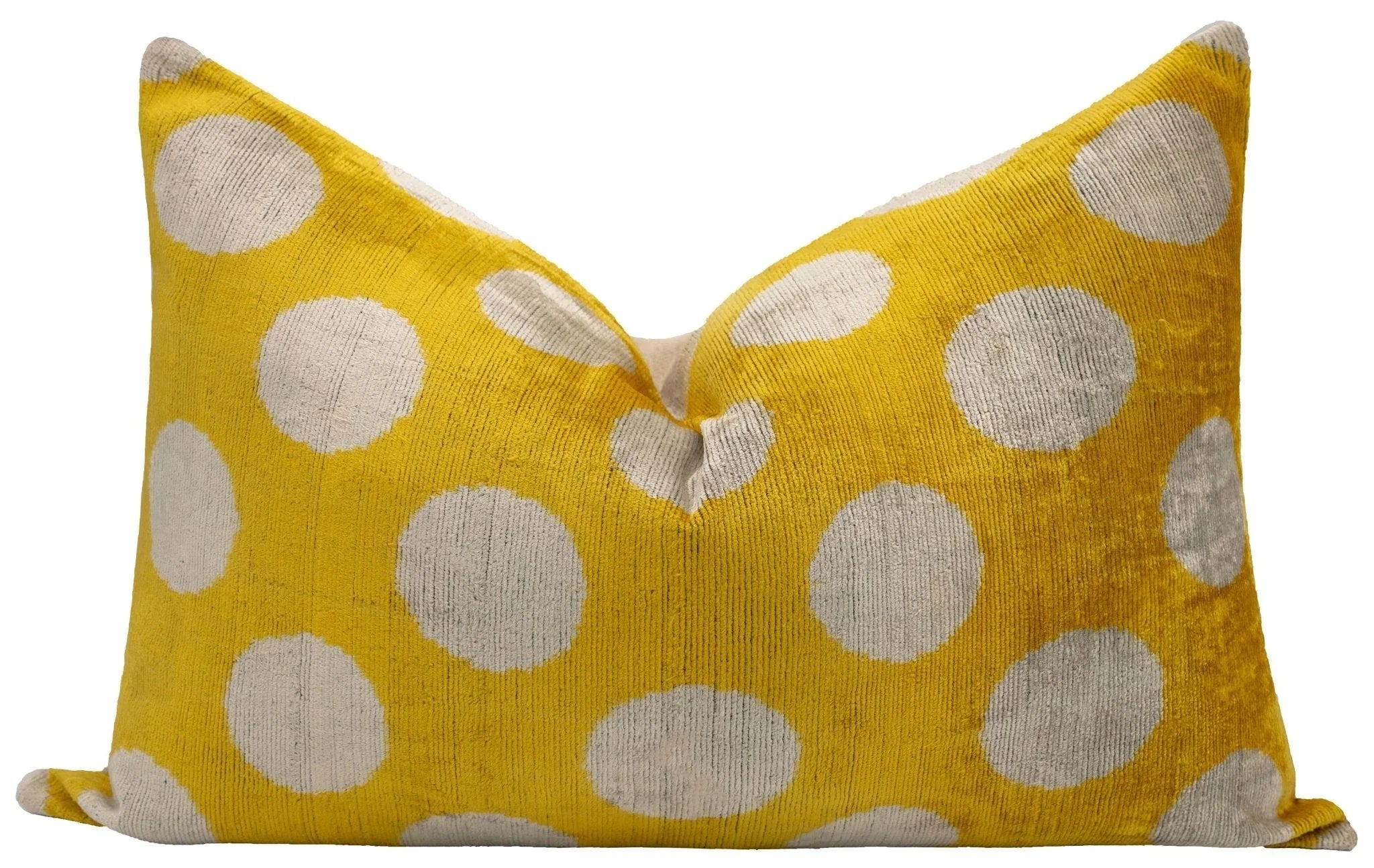 Handmade Yellow Polka Dot Throw Pillow - 16x24 inch, Vegetable Dyed with Premium Down Feather Insert Canvello