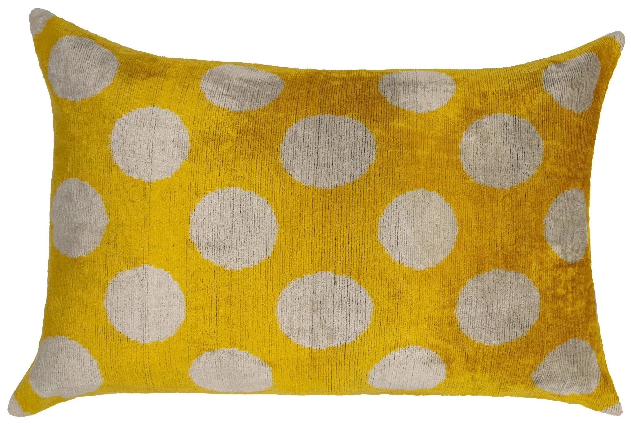 Handmade Yellow Polka Dot Throw Pillow - 16x24 inch, Vegetable Dyed with Premium Down Feather Insert Canvello