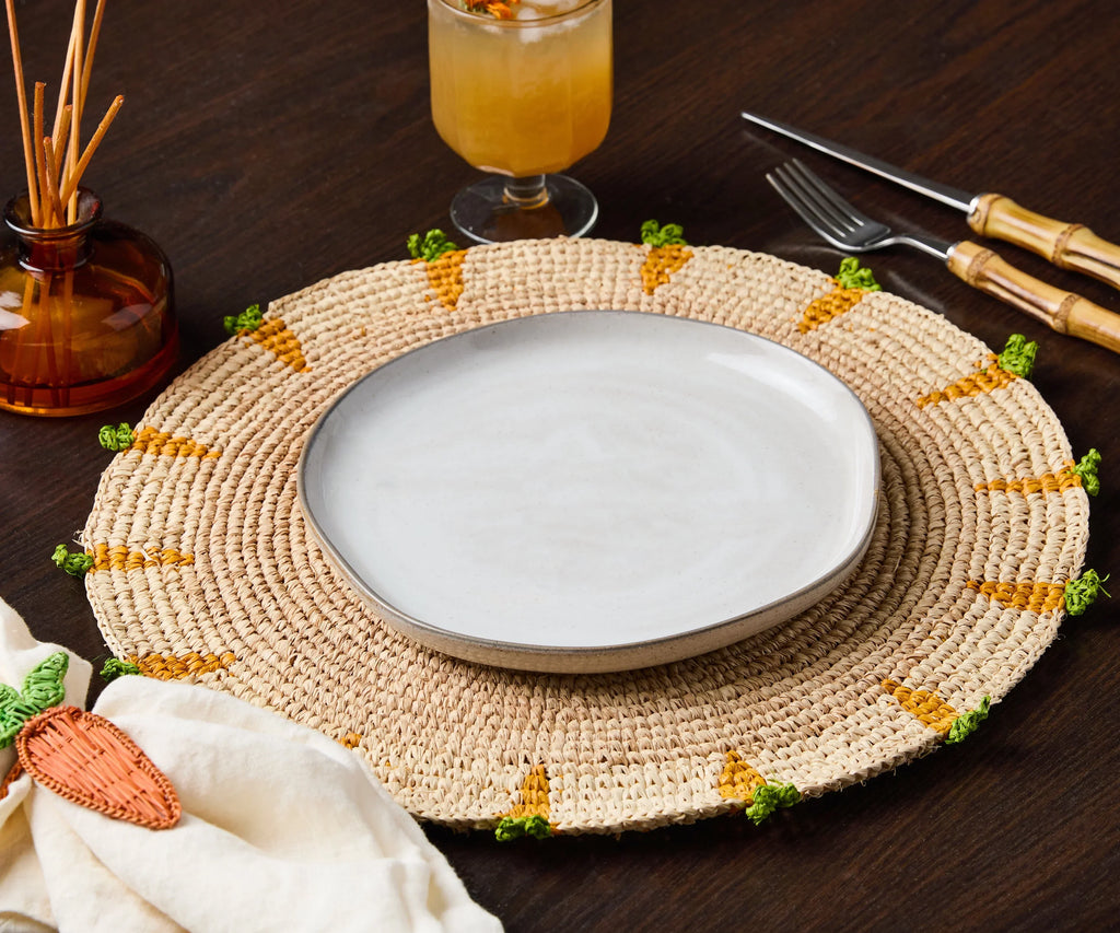 Handwoven Carrot Round Raffia Placemat – Artisan Table Décor Payton James