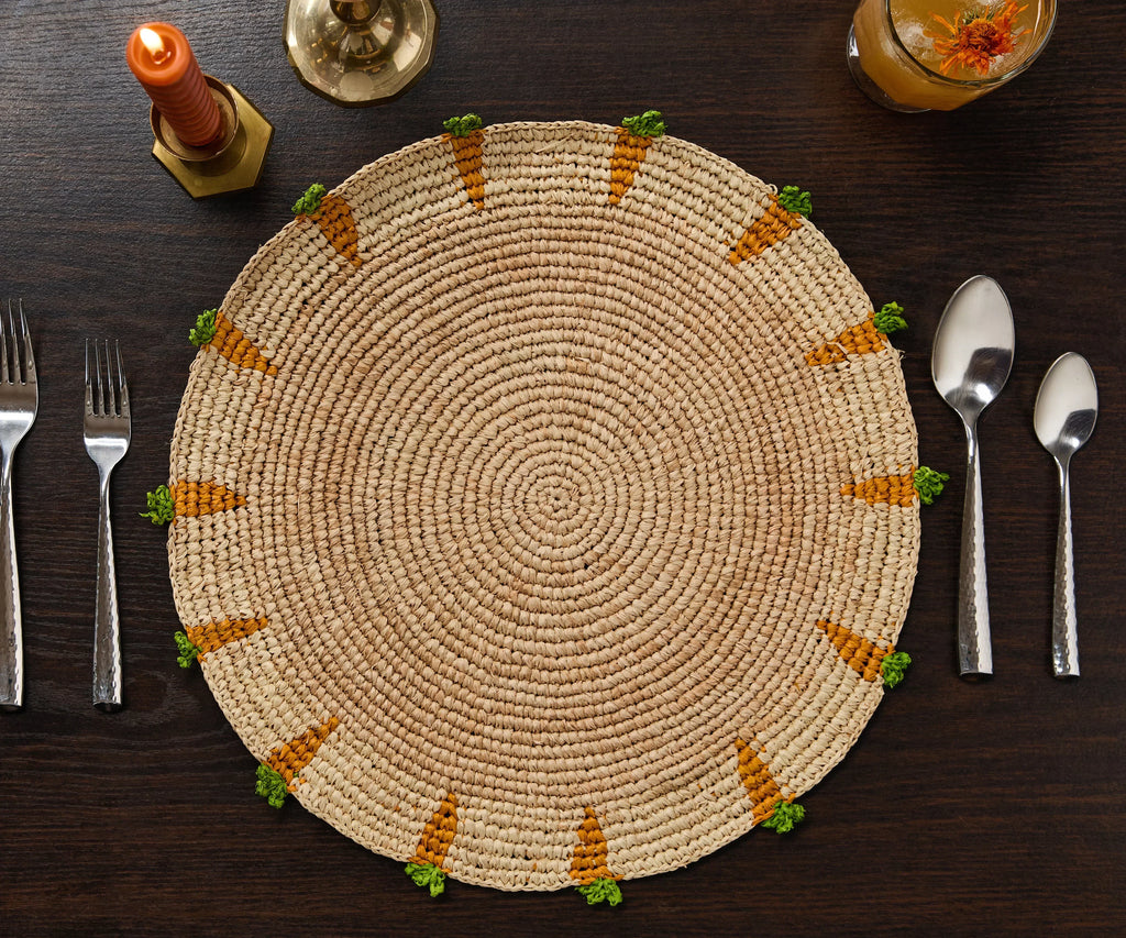 Handwoven Carrot Round Raffia Placemat – Artisan Table Décor Payton James