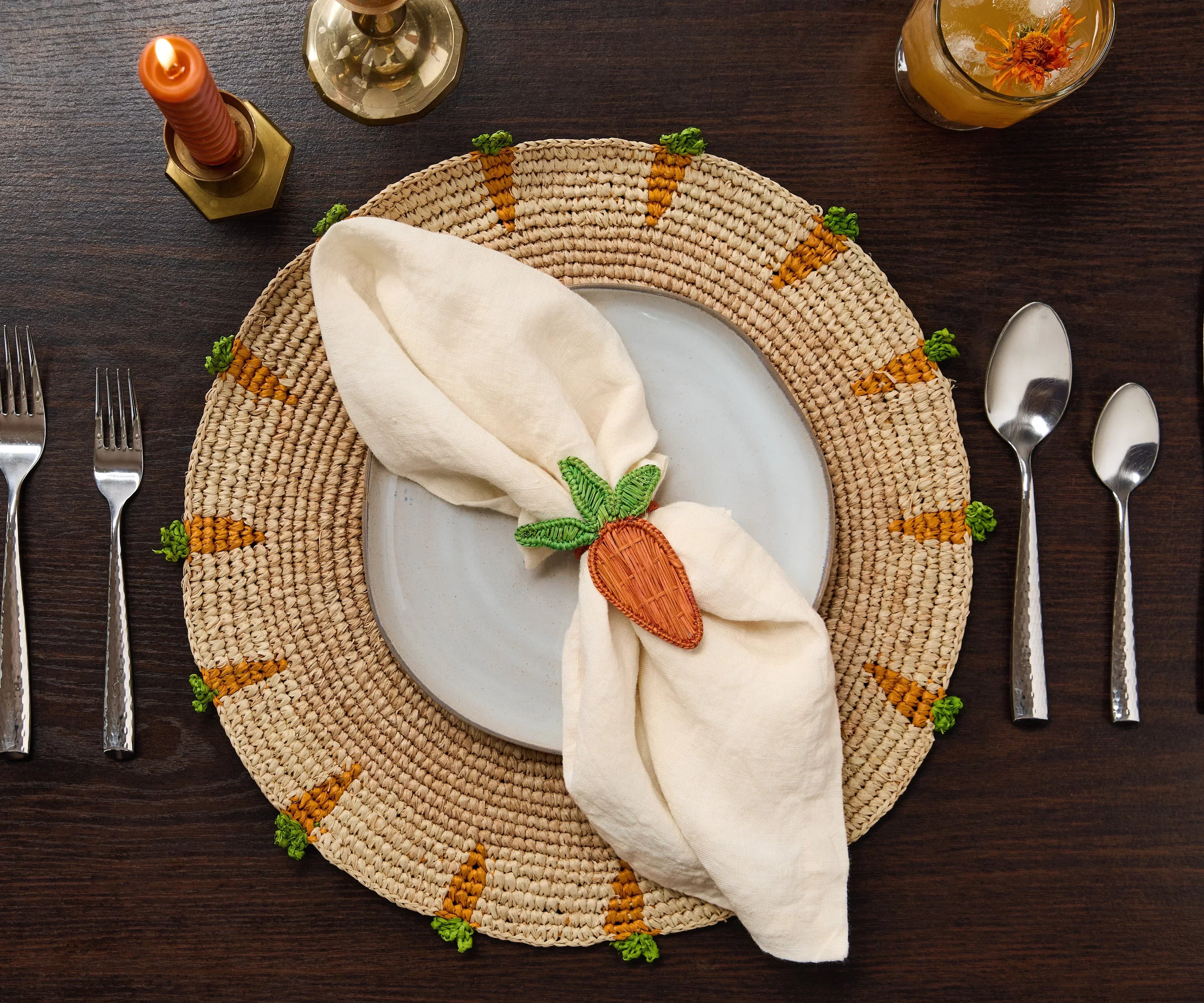 Handwoven Carrot Round Raffia Placemat – Artisan Table Décor Payton James