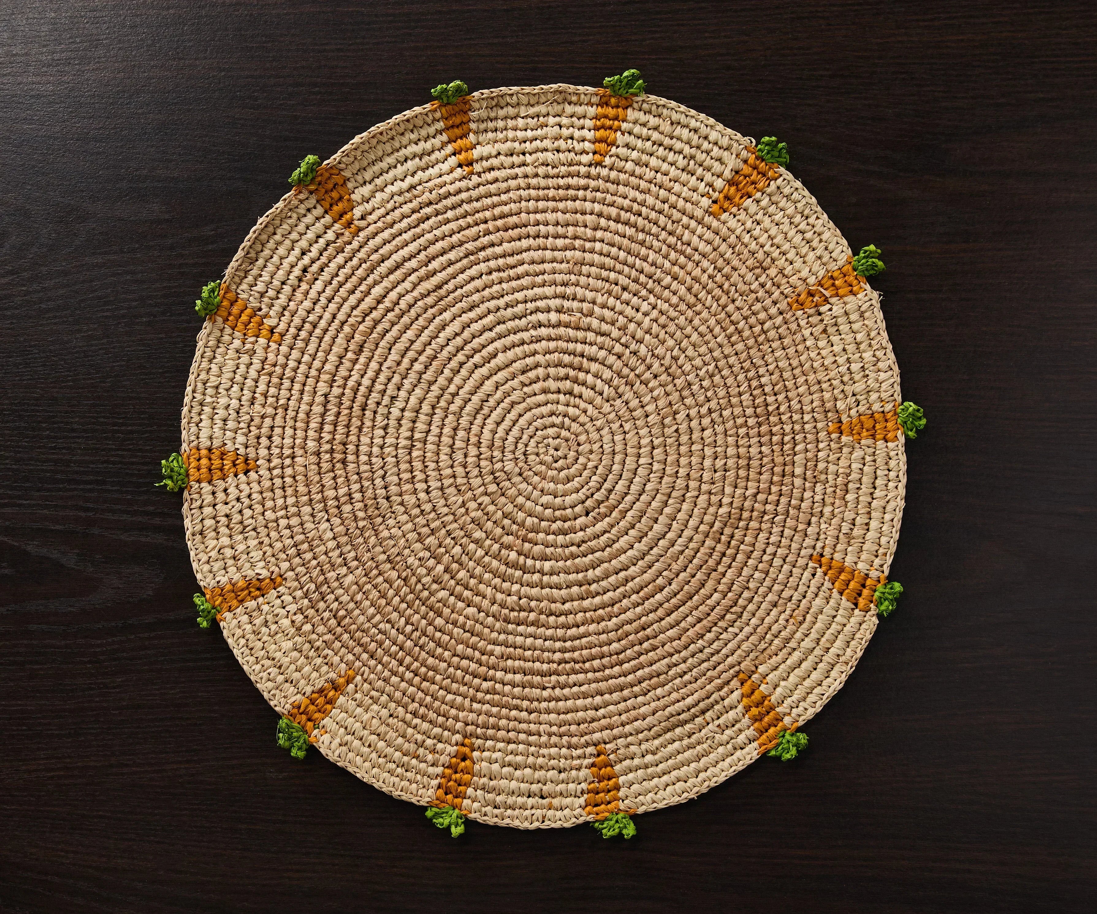 Handwoven Carrot Round Raffia Placemat – Artisan Table Décor Payton James