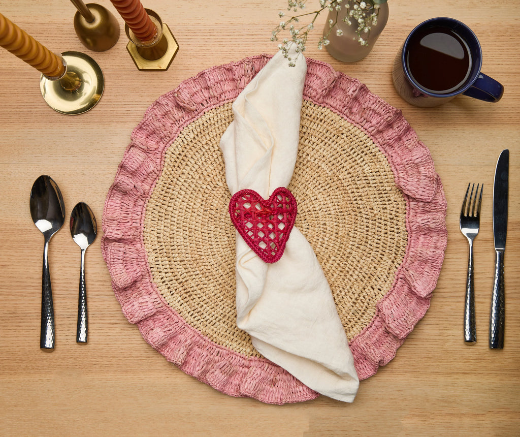 Handwoven Heart Napkin Rings – Set of 4 Palm Napkin Holders Payton James
