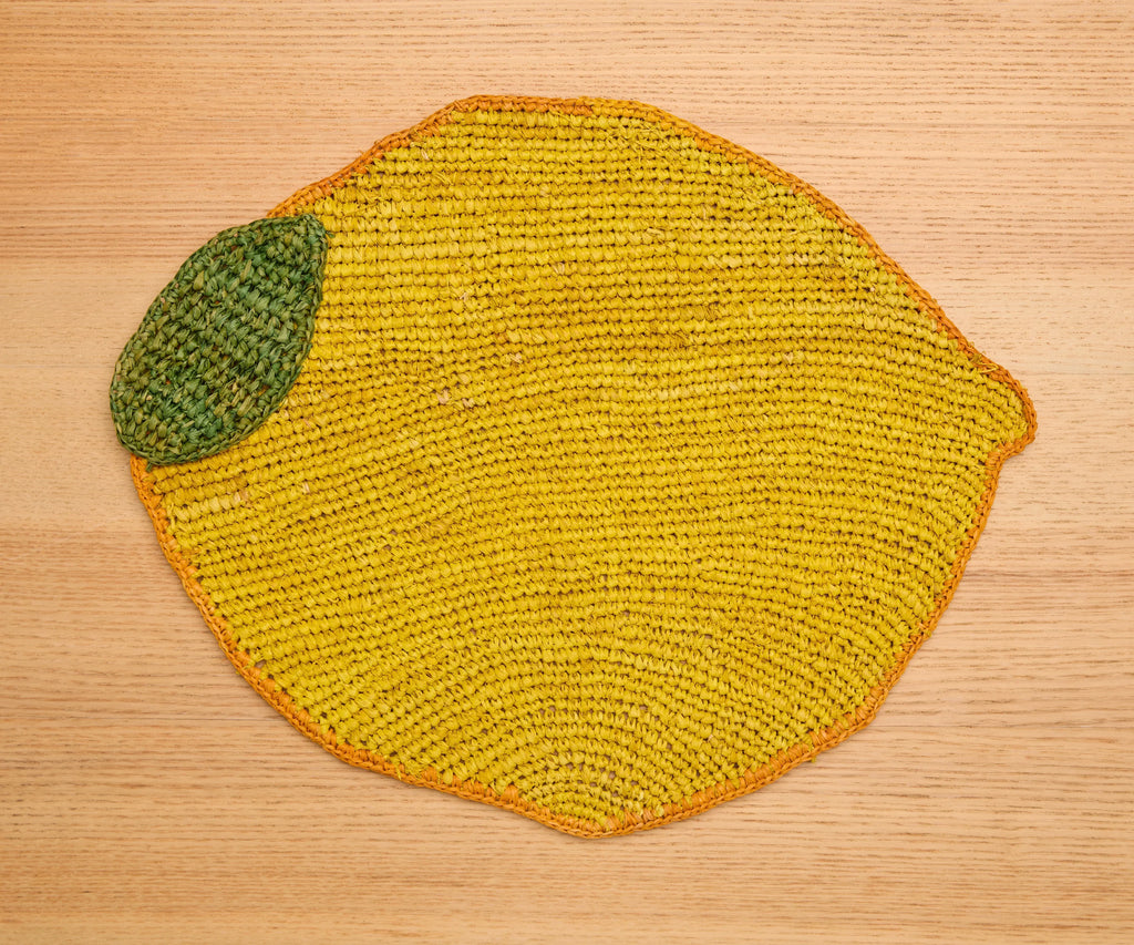 Handwoven Lemon Placemat – Raffia Fruit Shaped Table Mat, Summer Table Decor Payton James