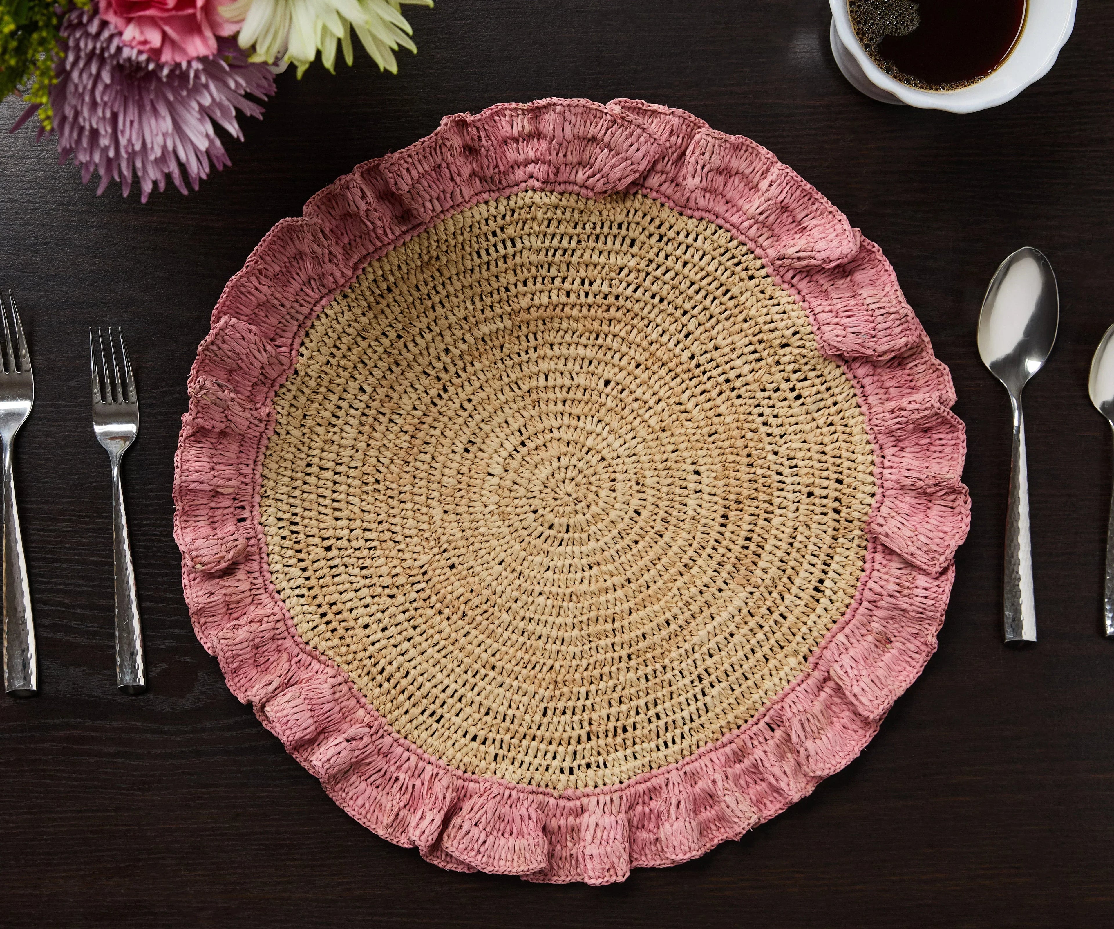 Handwoven Raffia Ruffle Placemat – Boho Chic Table Décor – Summer Table Accent Payton James