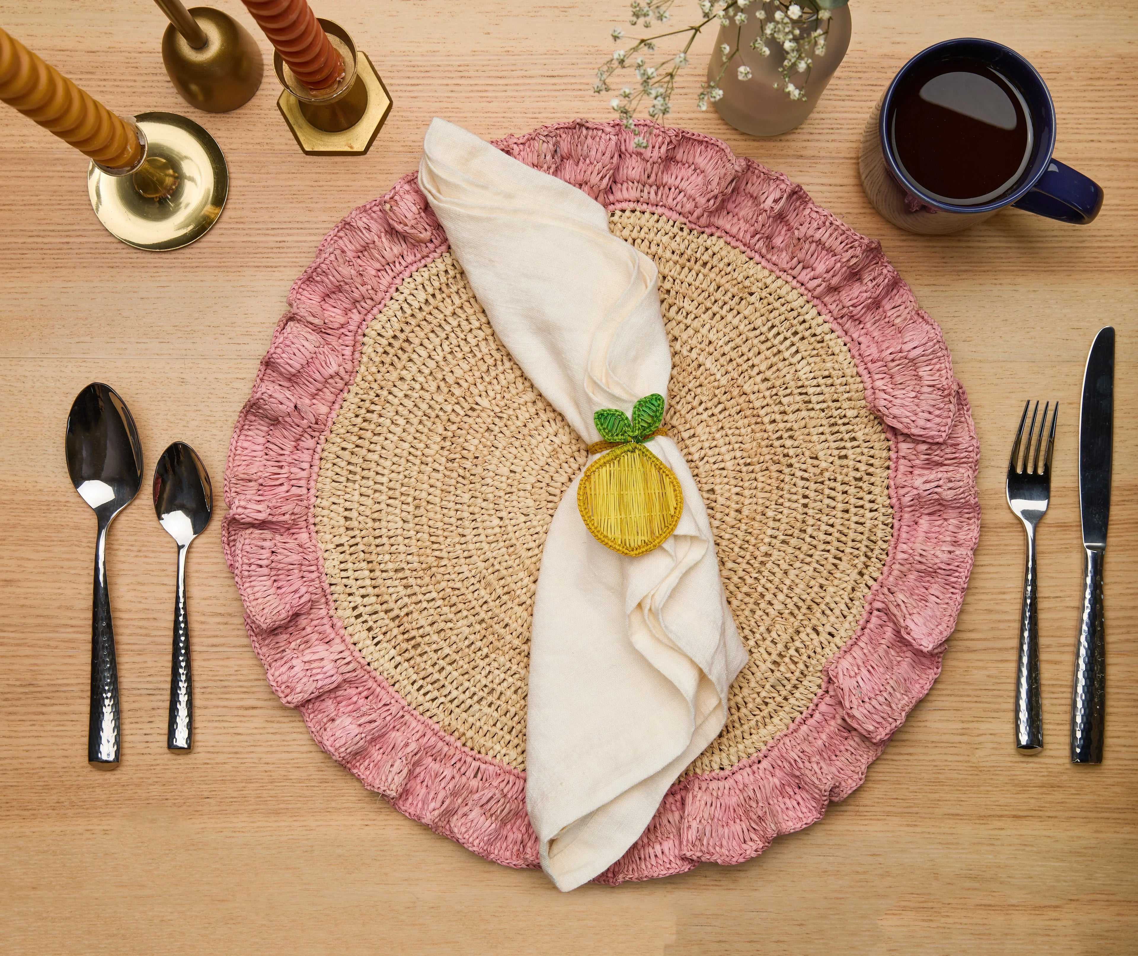 Handwoven Raffia Ruffle Placemat – Boho Chic Table Décor – Summer Table Accent Payton James