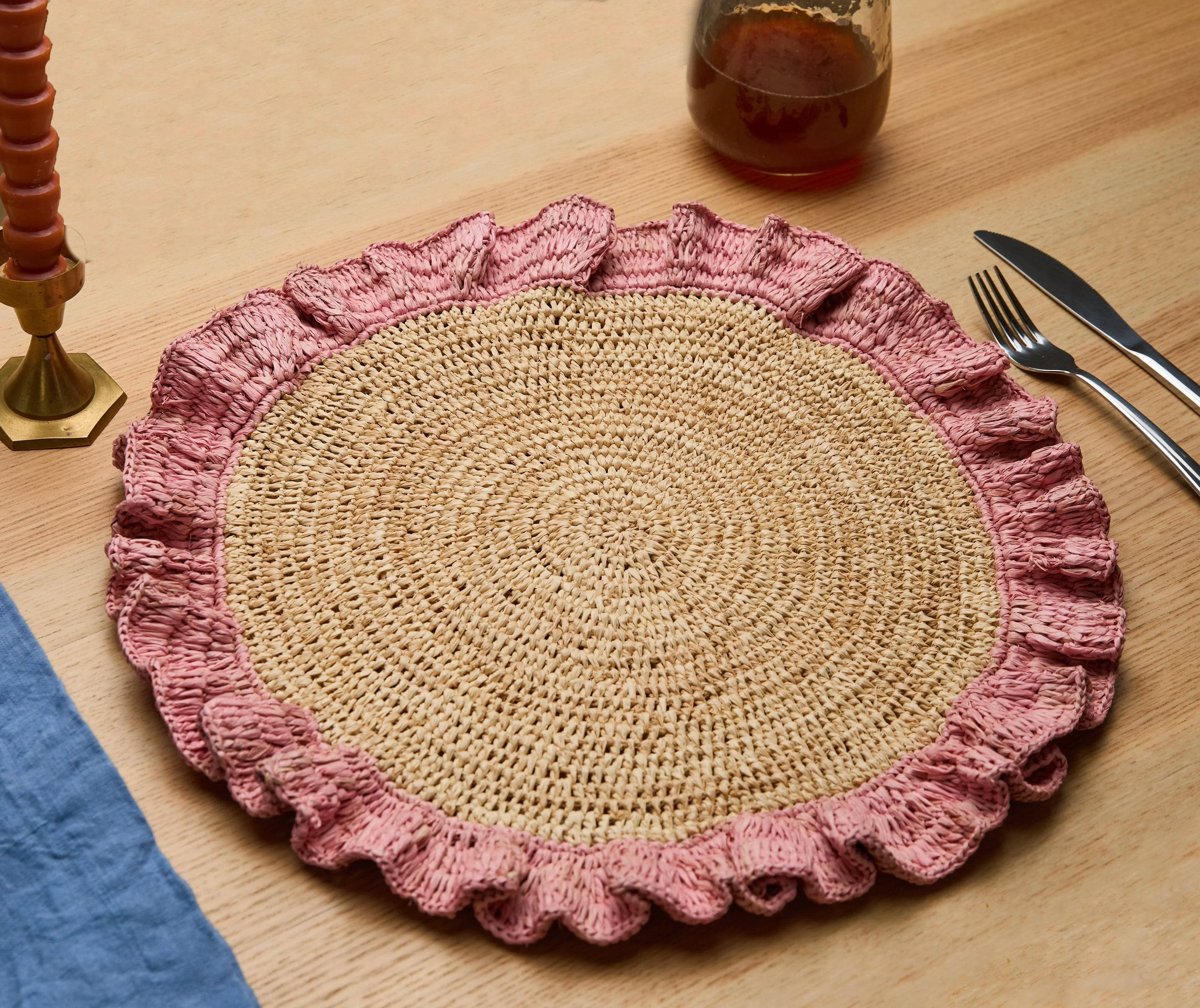 Handwoven Raffia Ruffle Placemat – Boho Chic Table Décor – Summer Table Accent Payton James
