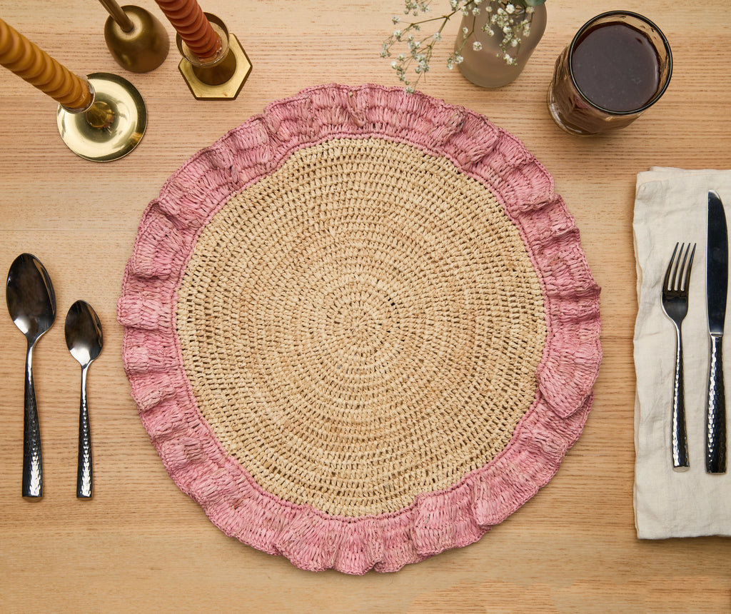 Handwoven Raffia Ruffle Placemat – Boho Chic Table Décor – Summer Table Accent Payton James