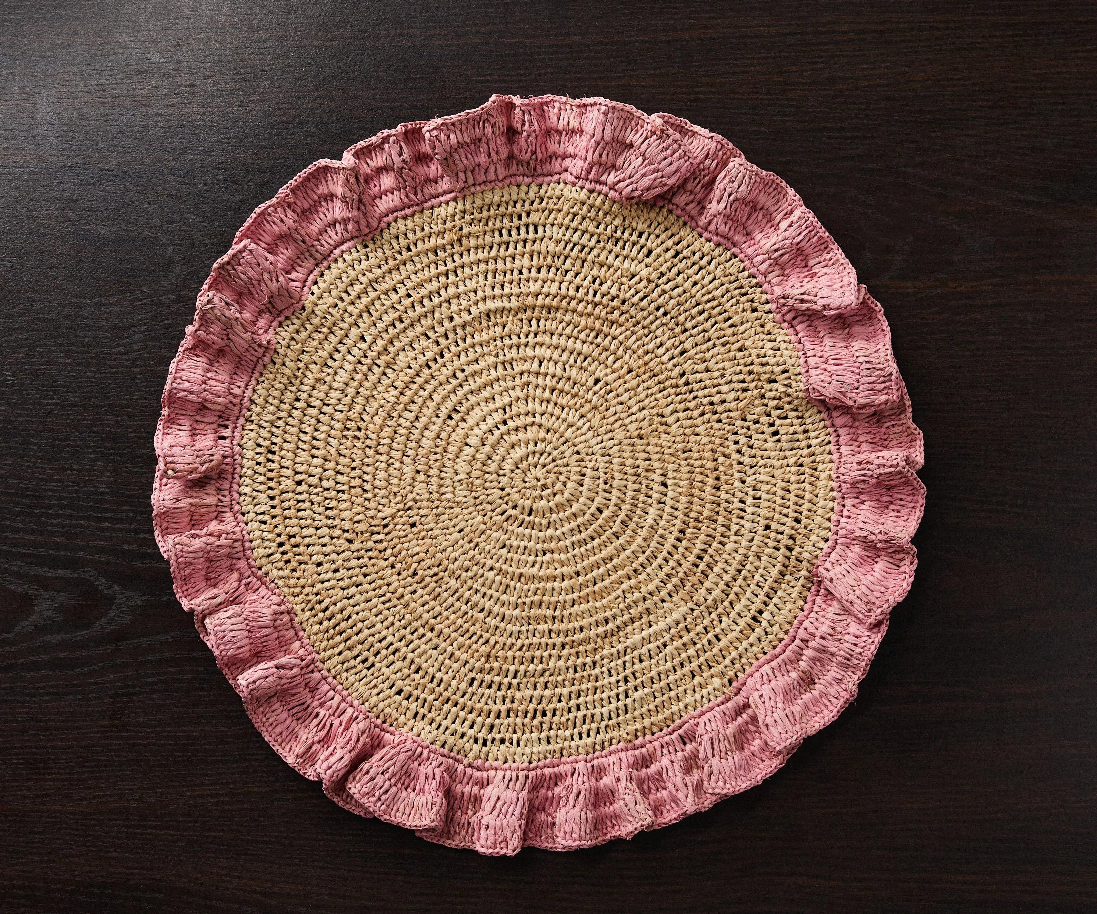 Handwoven Raffia Ruffle Placemat – Boho Chic Table Décor – Summer Table Accent Payton James