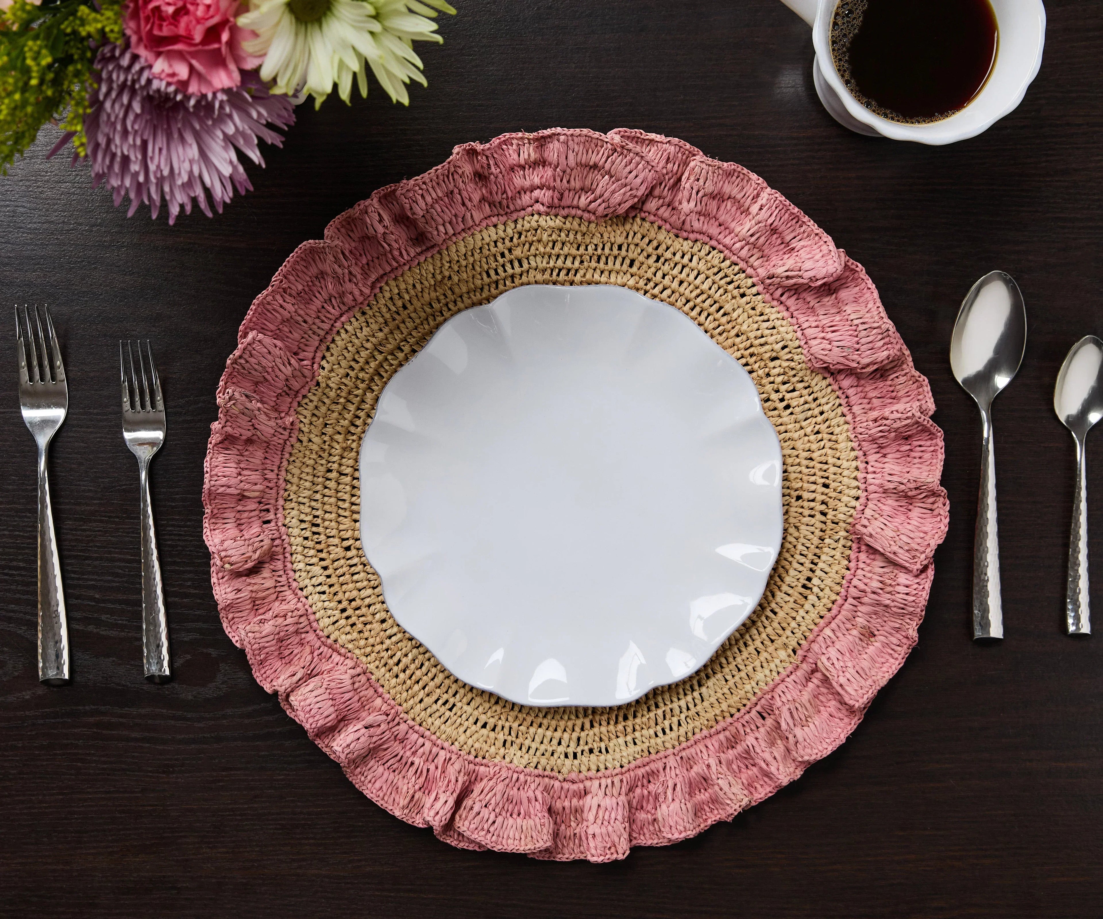 Handwoven Raffia Ruffle Placemat – Boho Chic Table Décor – Summer Table Accent Payton James