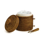 Handwoven Vintage Rattan Ice Bucket with Tongs and Lid Vintage Shopper