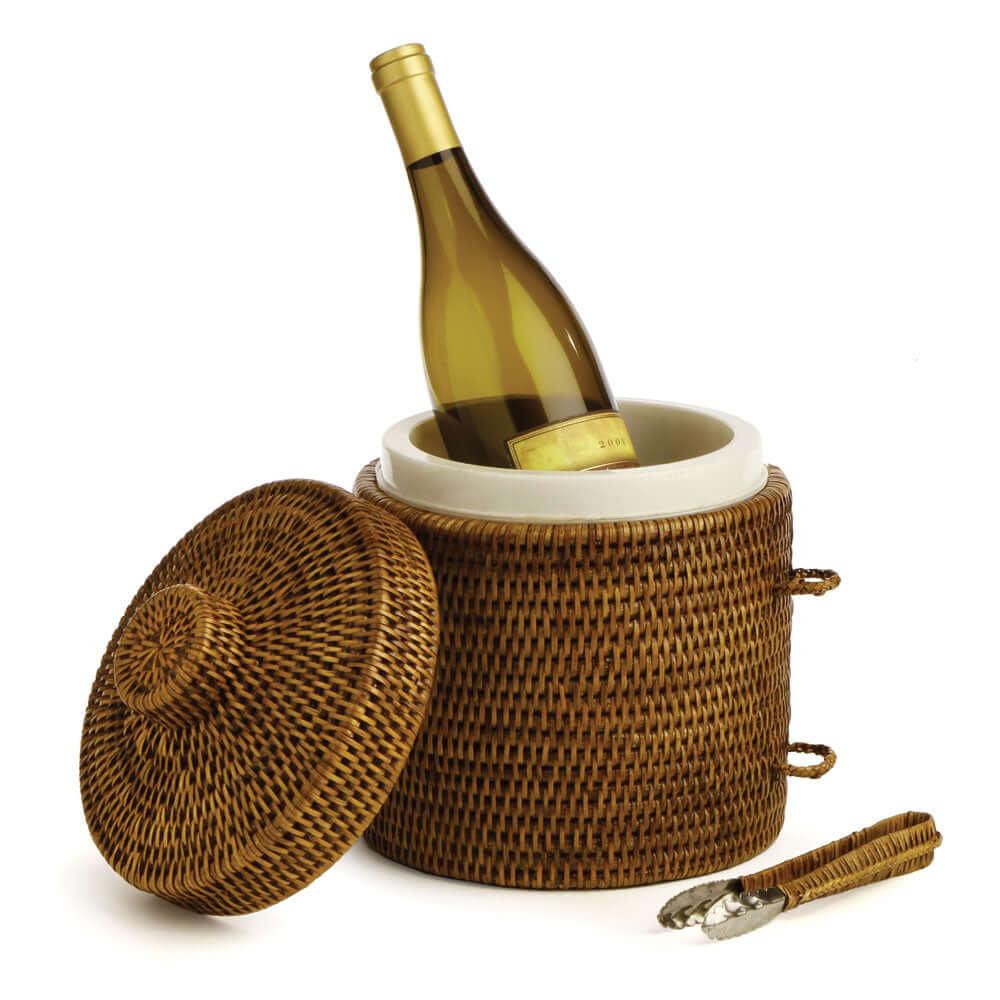 Handwoven Vintage Rattan Ice Bucket with Tongs and Lid Vintage Shopper