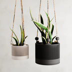 White ceramic hanging planter with sakura design, wooden hanger - House of Avana