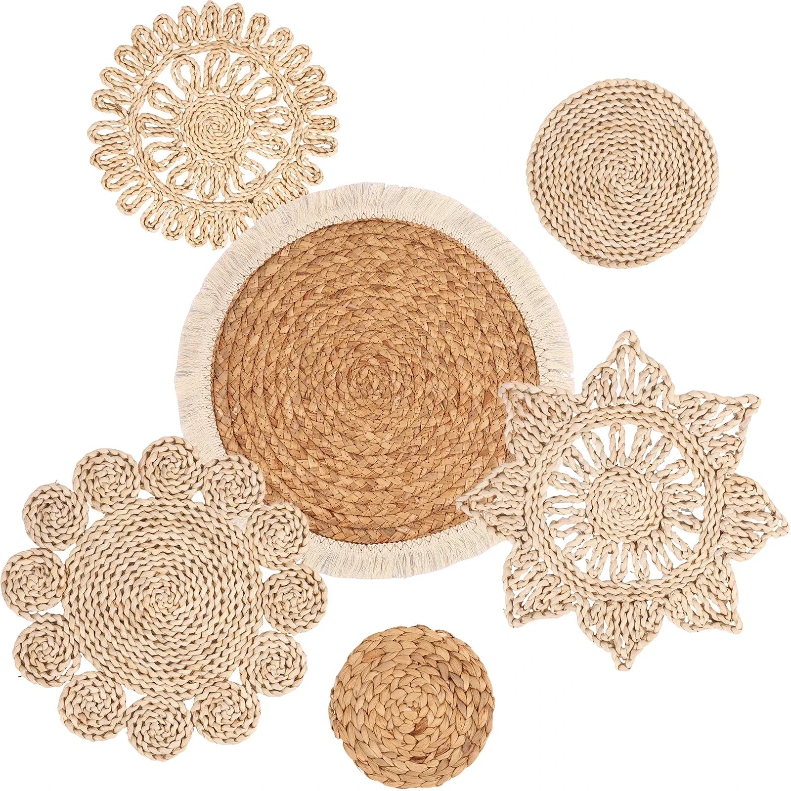 6Pcs Hanging Woven Wall Basket Set Handcrafted Corn Husk Baskets Decorative Woven Basket Wall Decor Rustic Wall Basket Decor Set - House Of Avana