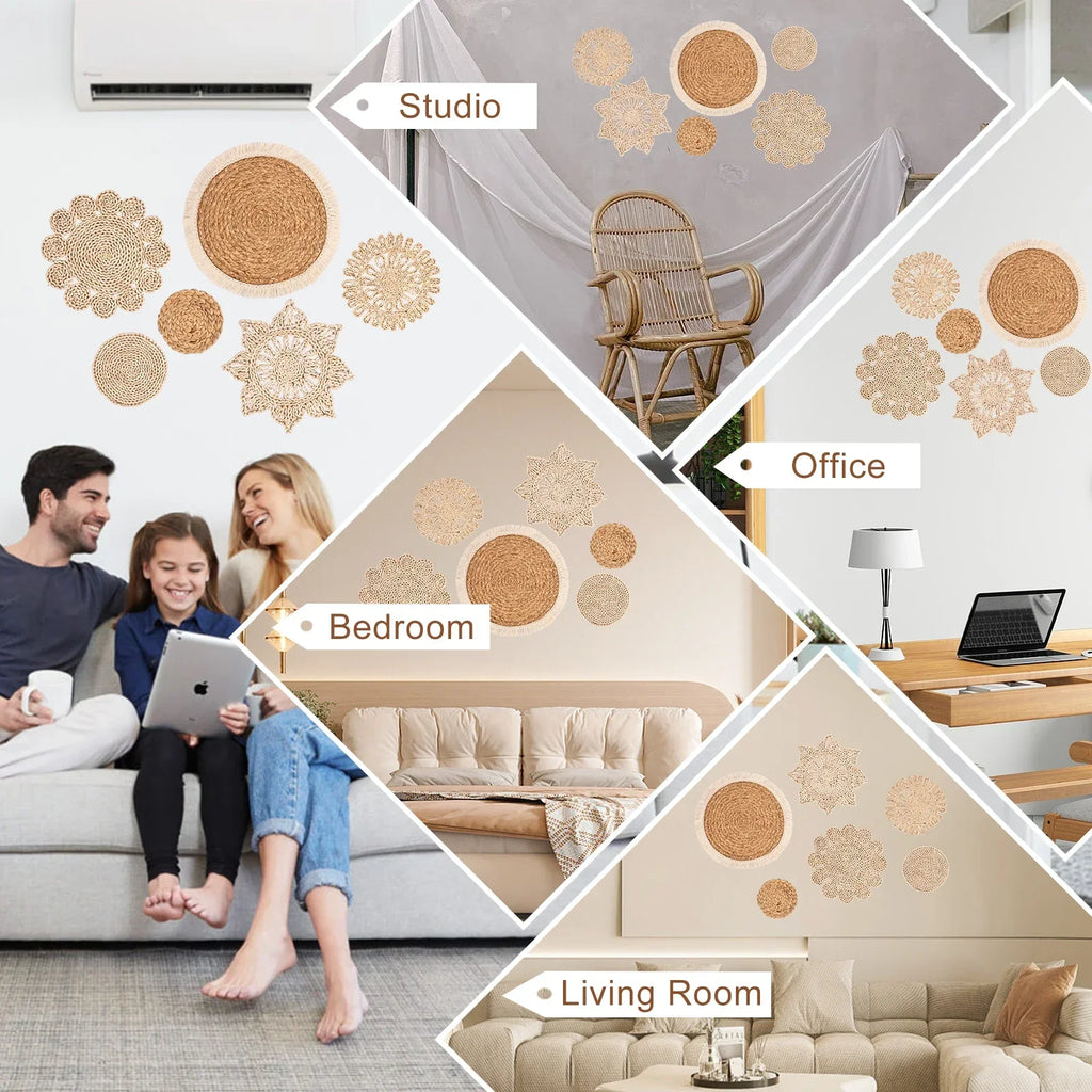 6Pcs Hanging Woven Wall Basket Set Handcrafted Corn Husk Baskets Decorative Woven Basket Wall Decor Rustic Wall Basket Decor Set - House Of Avana