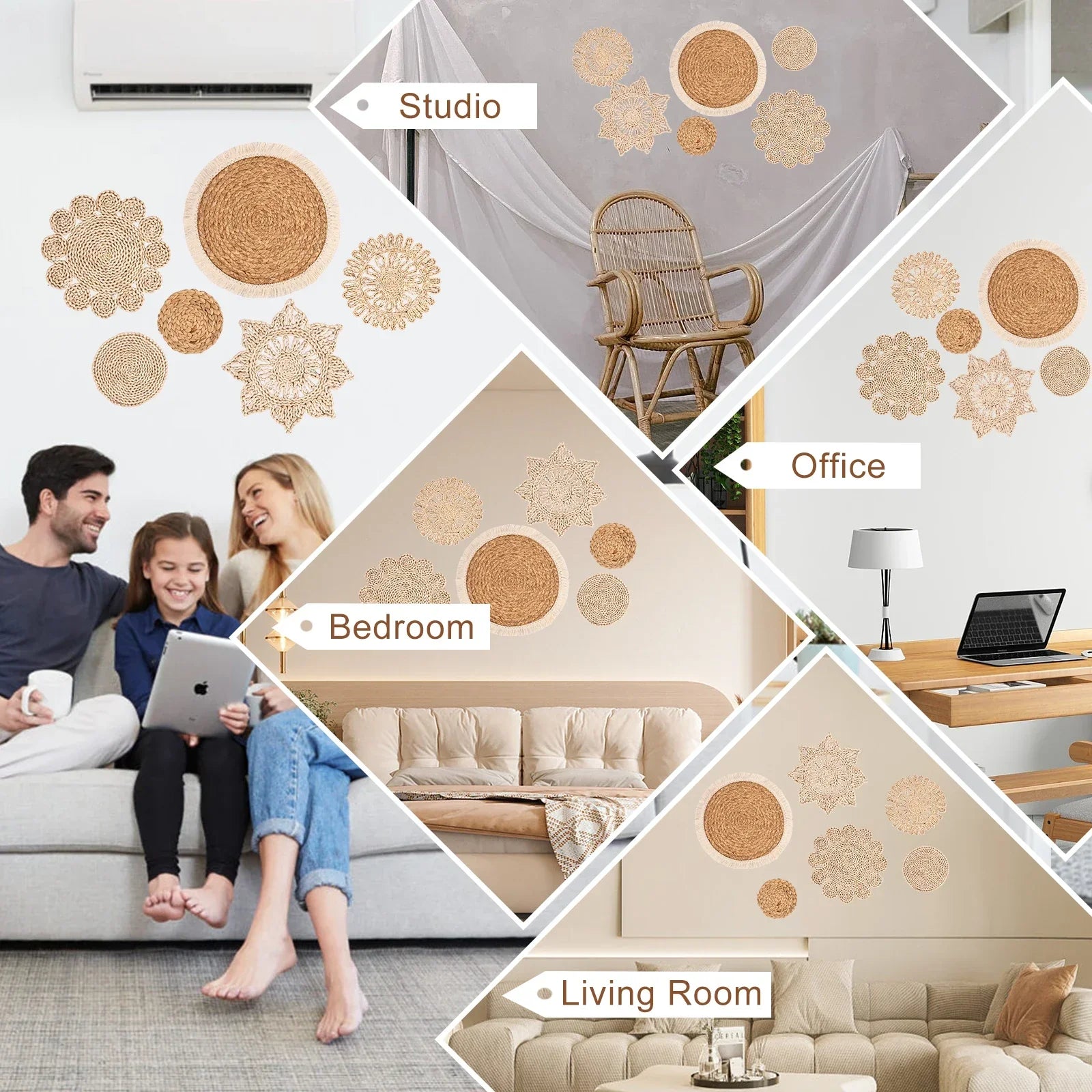 6Pcs Hanging Woven Wall Basket Set Handcrafted Corn Husk Baskets Decorative Woven Basket Wall Decor Rustic Wall Basket Decor Set - House Of Avana