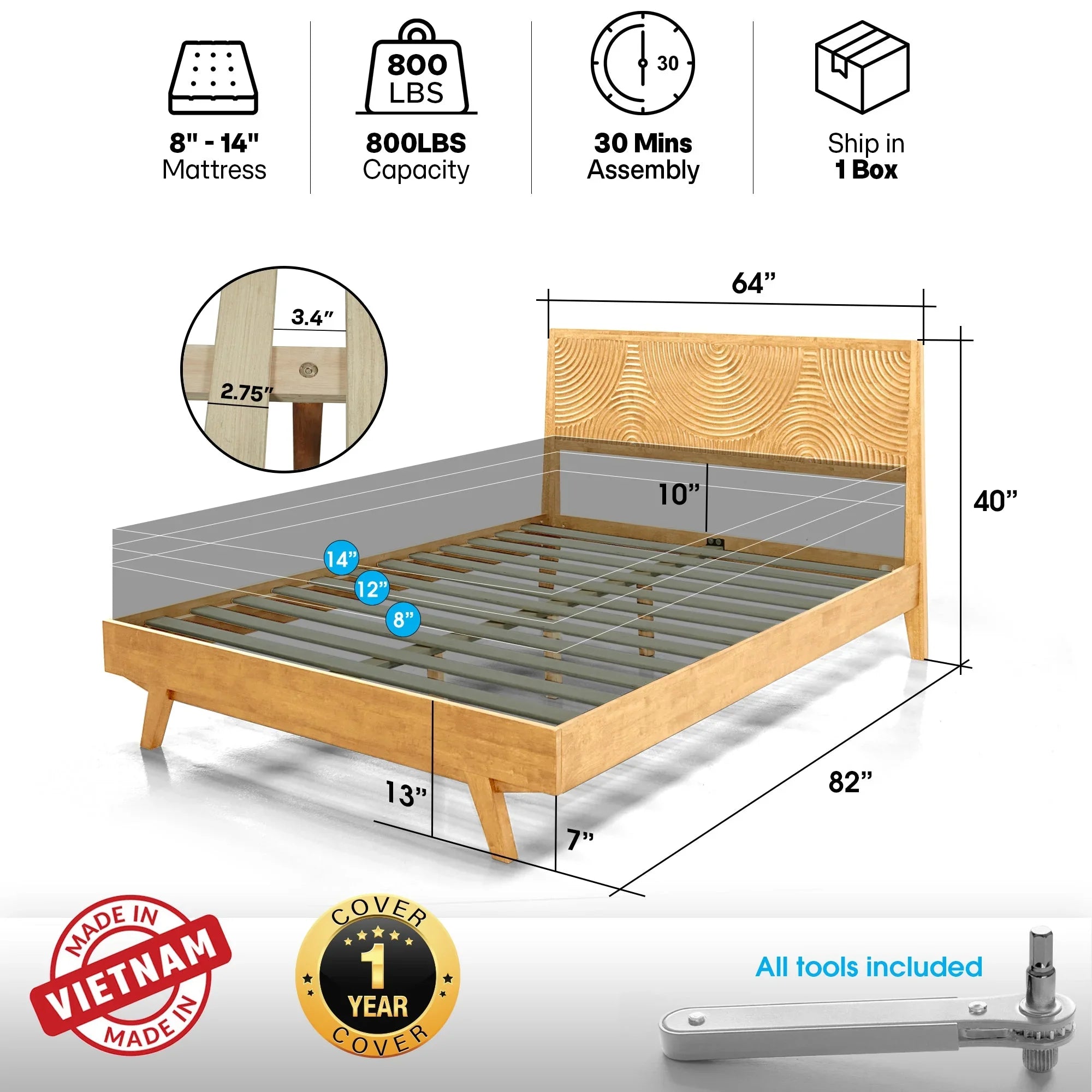 Harmony Solid Wood Bed Frame