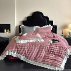 Hazel Vintage Gingham Ruffle Bedding Set / Black Ever Lasting