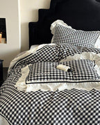 Hazel Vintage Gingham Ruffle Bedding Set / Black Ever Lasting
